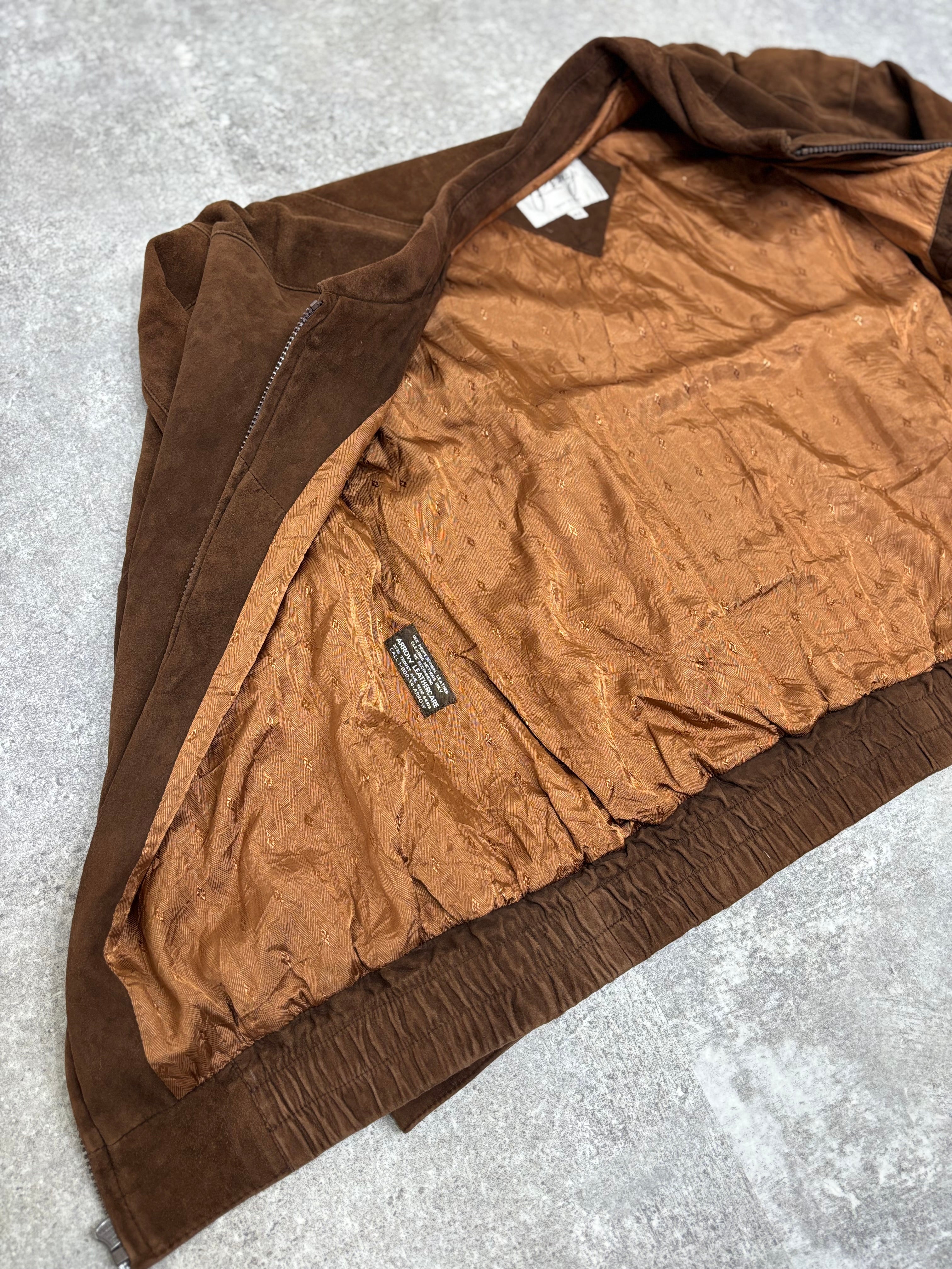 Brown Suede Leather Zip Jacket