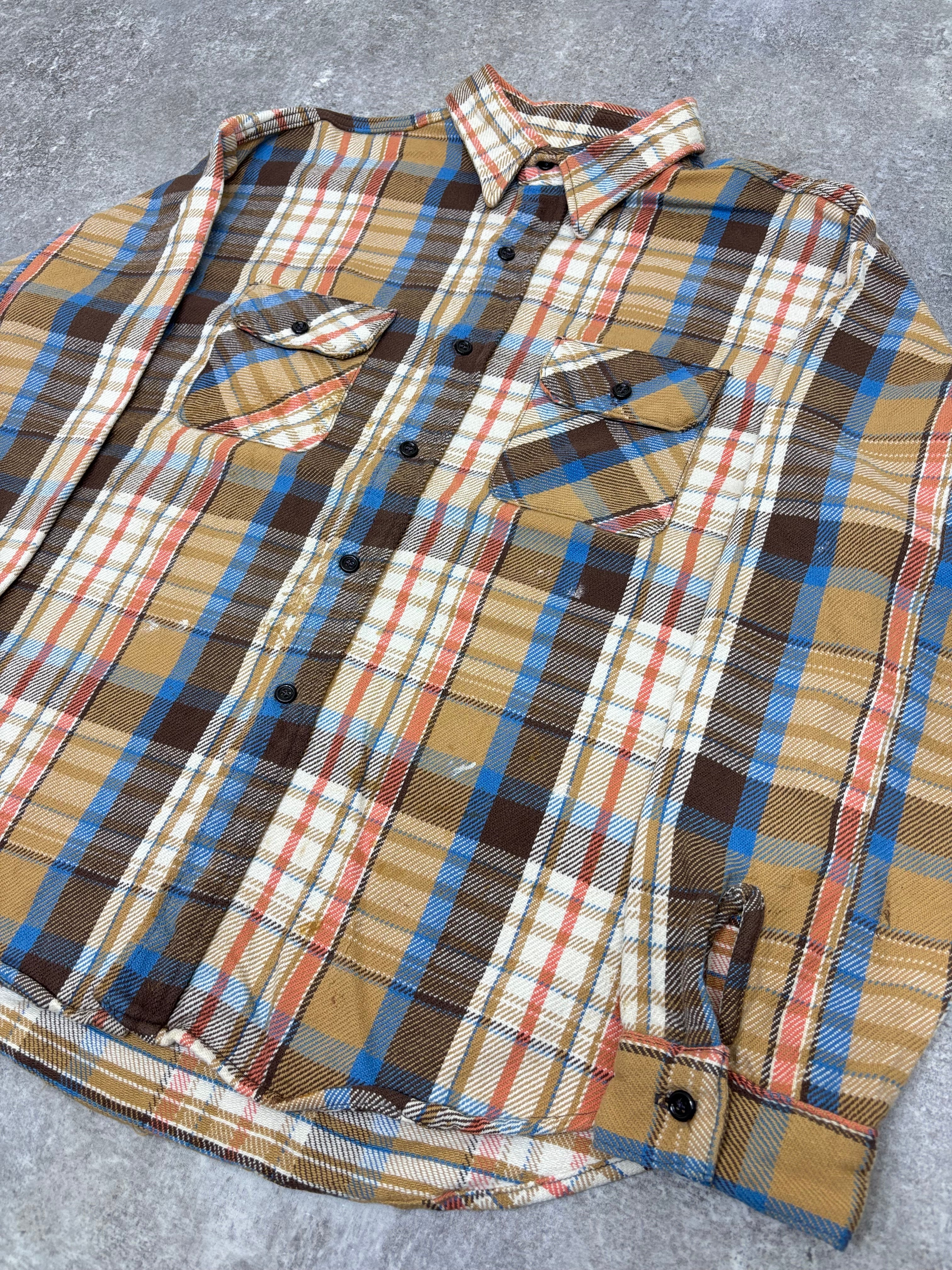 ~1980s Five Brother Flannel Shirt Brown × Blue × Cream Check