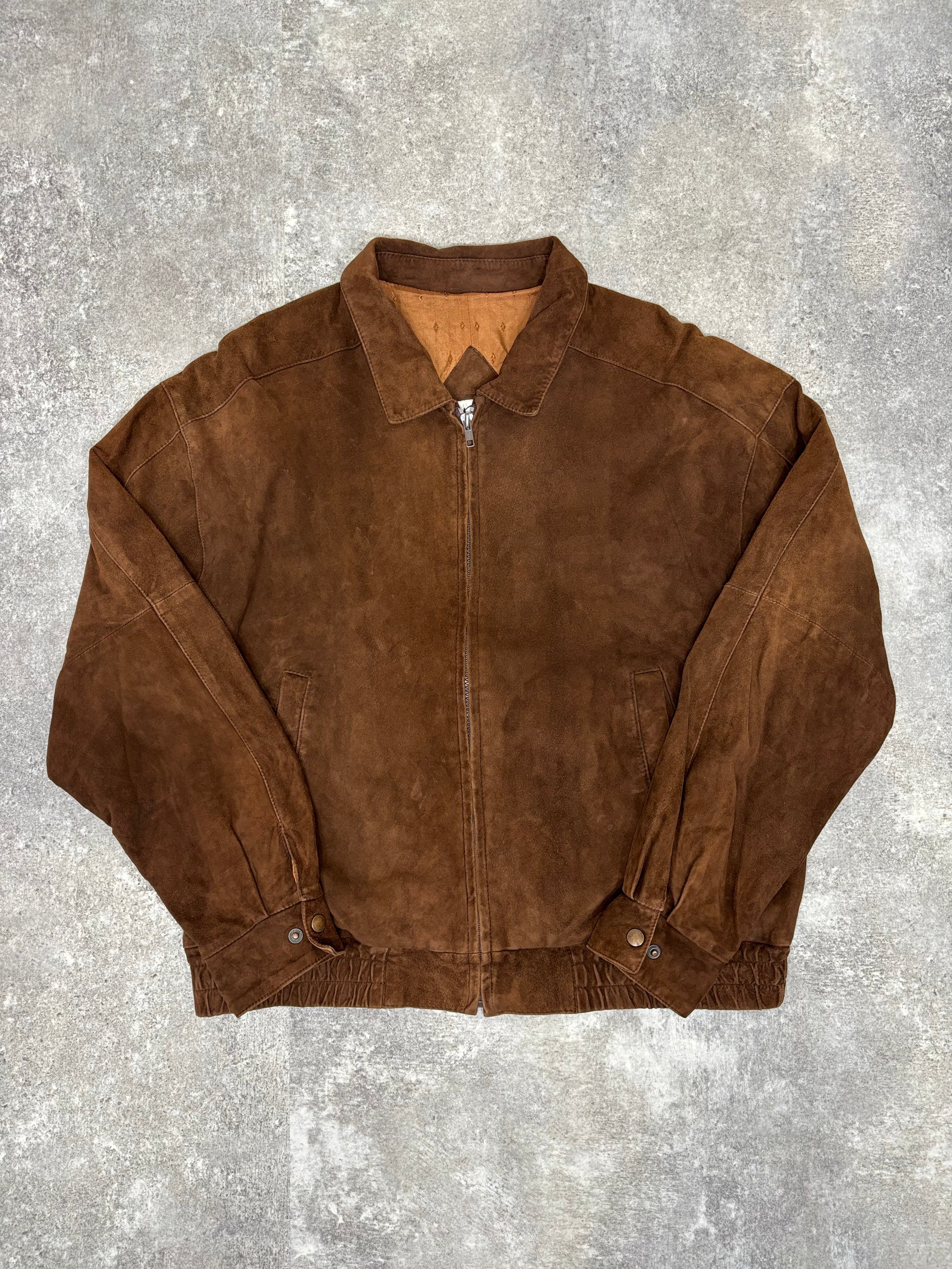 Brown Suede Leather Zip Jacket