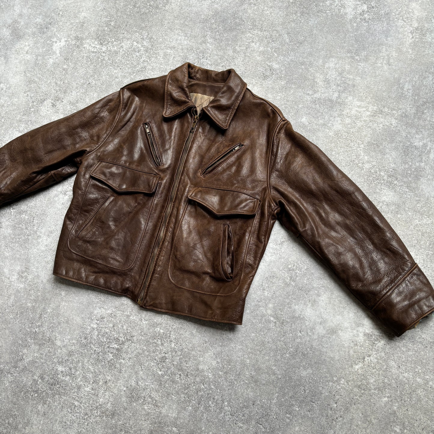 【~1990‘s】Brown Leather Jacket 『WORLD BEATERS』