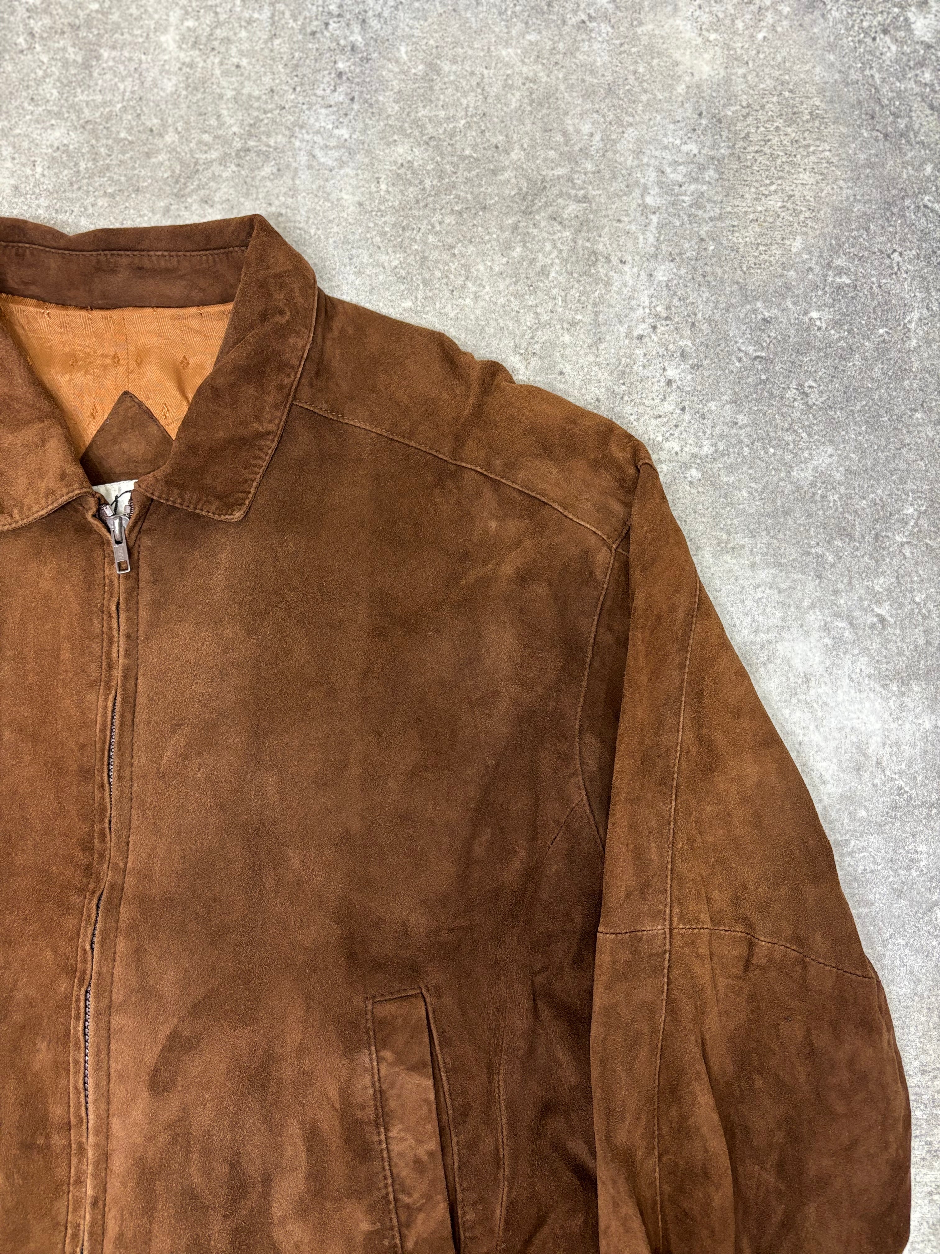 Brown Suede Leather Zip Jacket