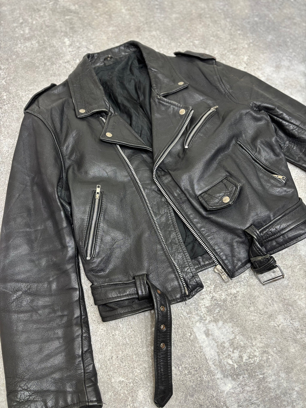 ~1990s Vintage Double Riders Leather Jacket Black