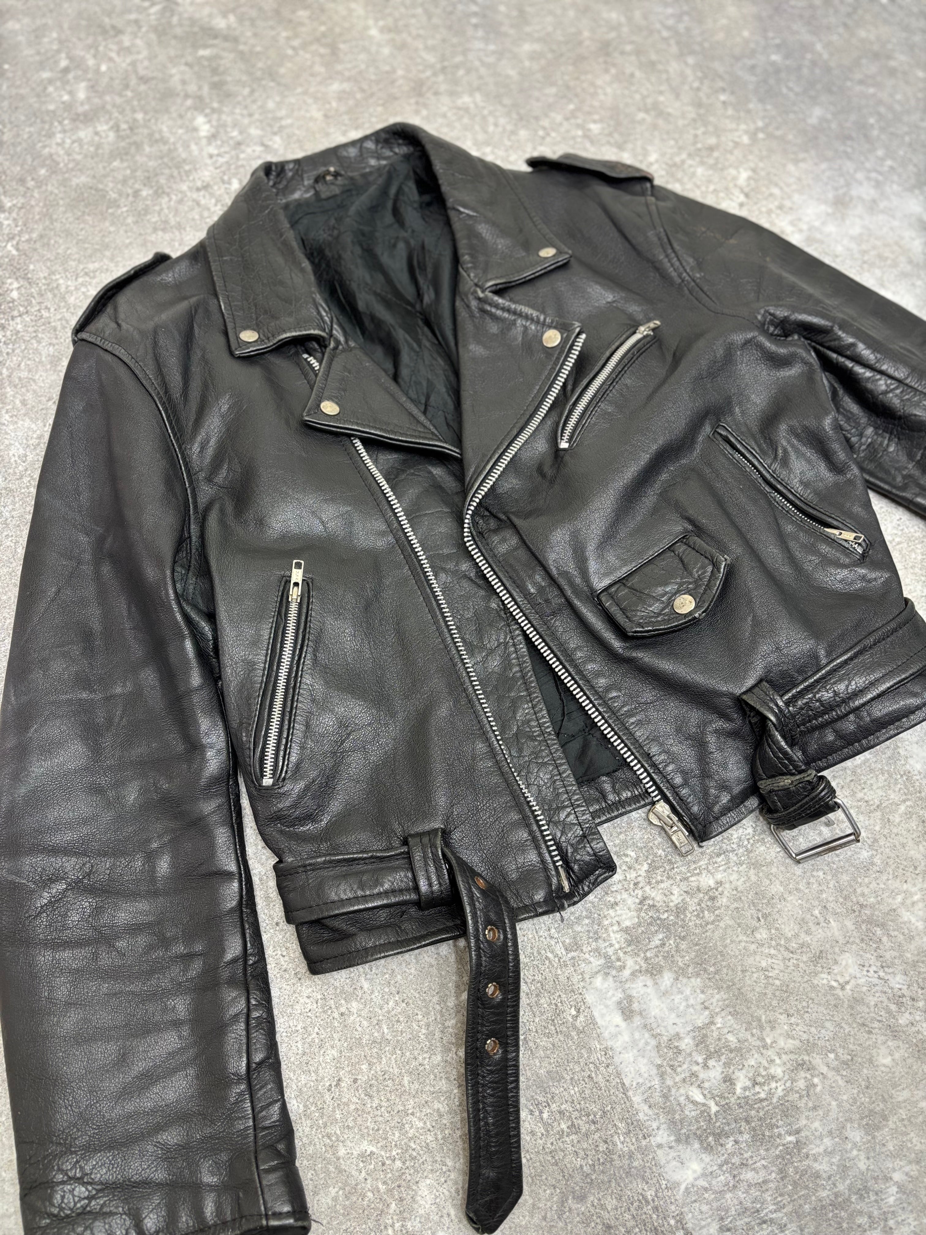 ~1990s Vintage Double Riders Leather Jacket Black