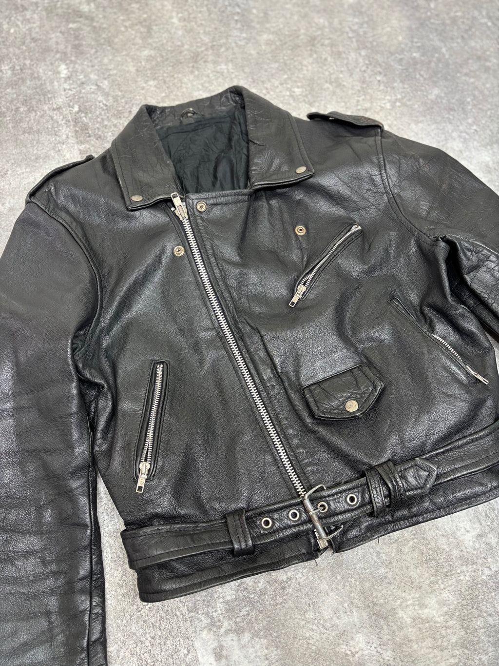 ~1990s Vintage Double Riders Leather Jacket Black