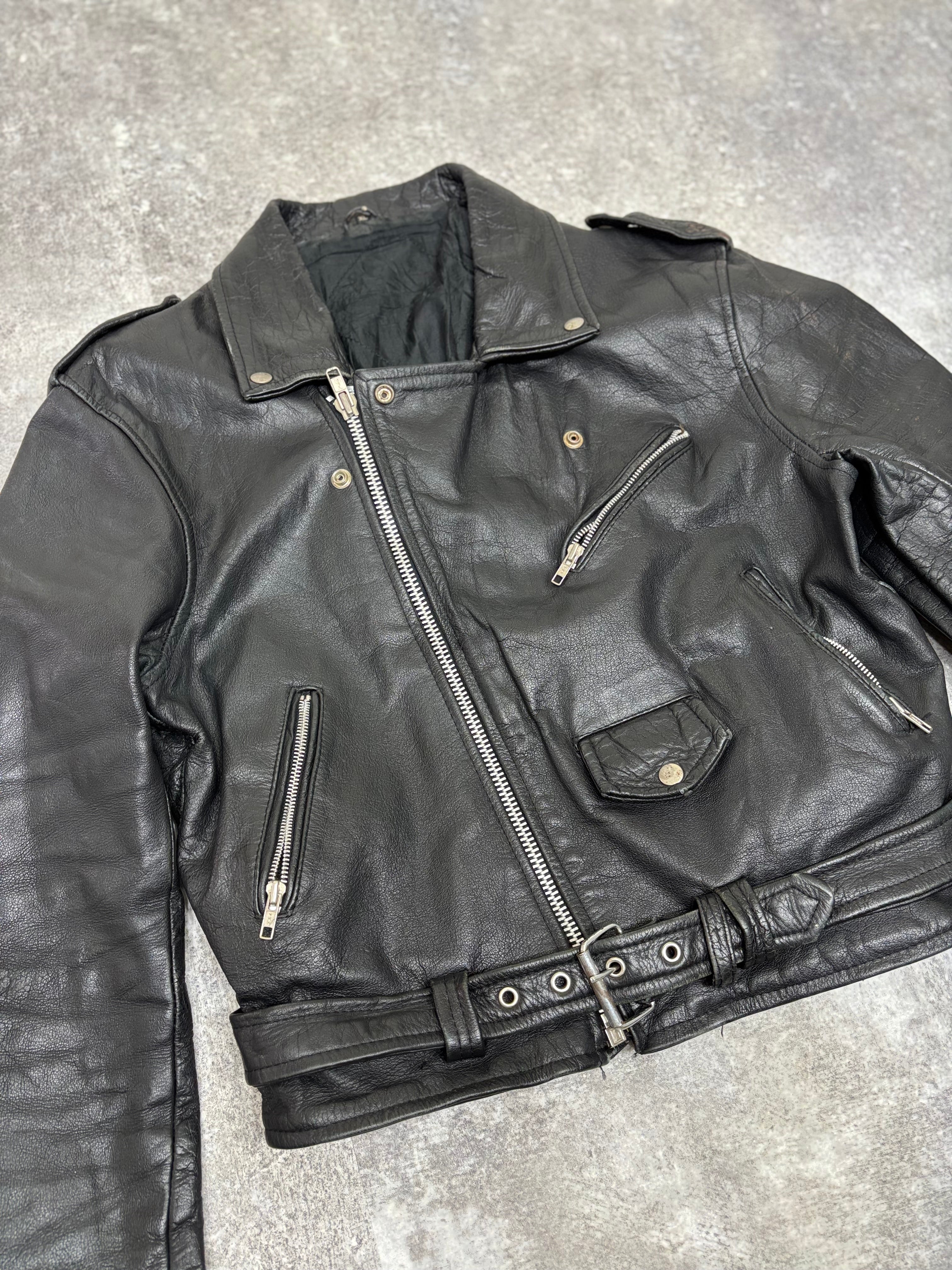 ~1990s Vintage Double Riders Leather Jacket Black