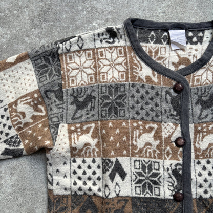 【1980’s】Nordic Pattern Patchwork Fleece Cardigan