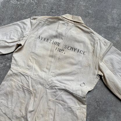 【1940's】Aviation Service Inc. White Coveralls 月桂樹ボタン