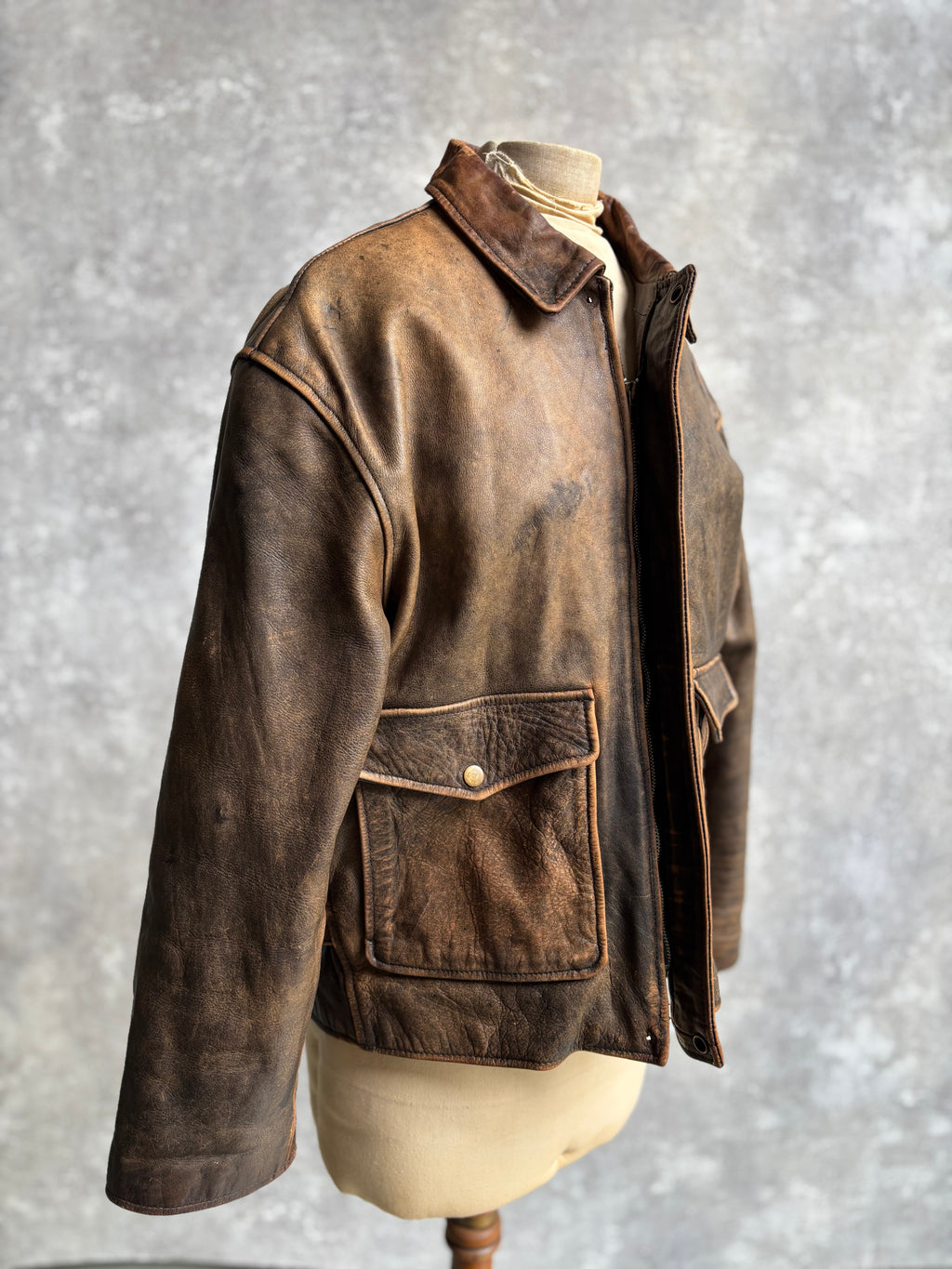 【~1990‘s】VERA PELLE Brown Leather Jacket