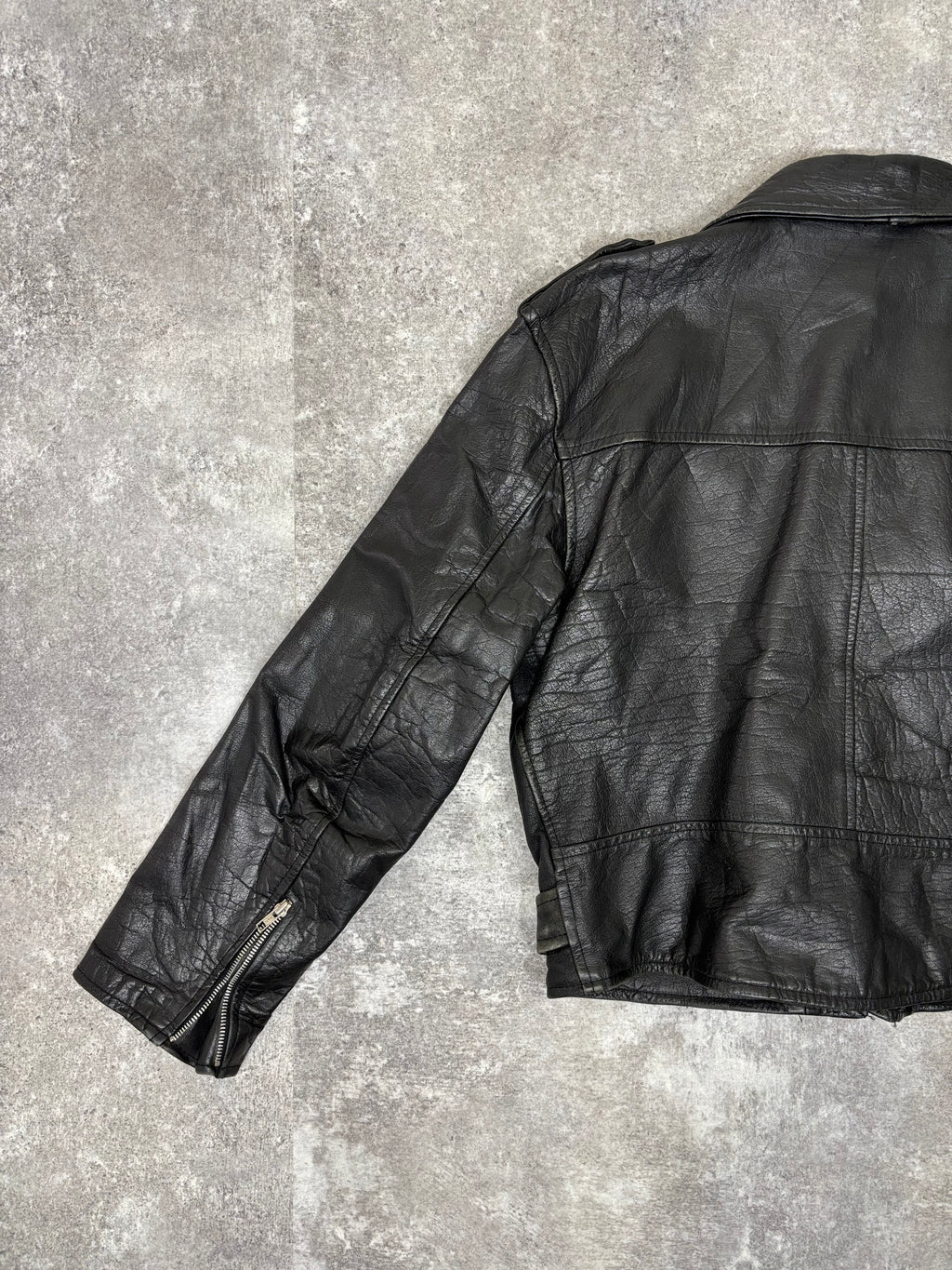 ~1990s Vintage Double Riders Leather Jacket Black