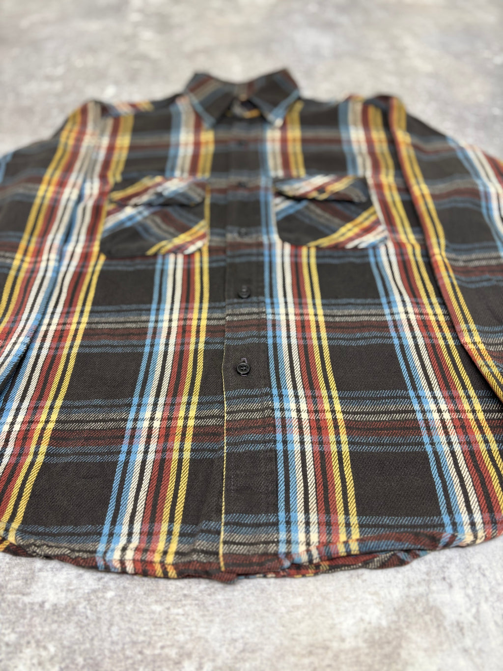 ~1990s BIG MIKE Plaid Flannel Shirt Black × Multi Stripe Check