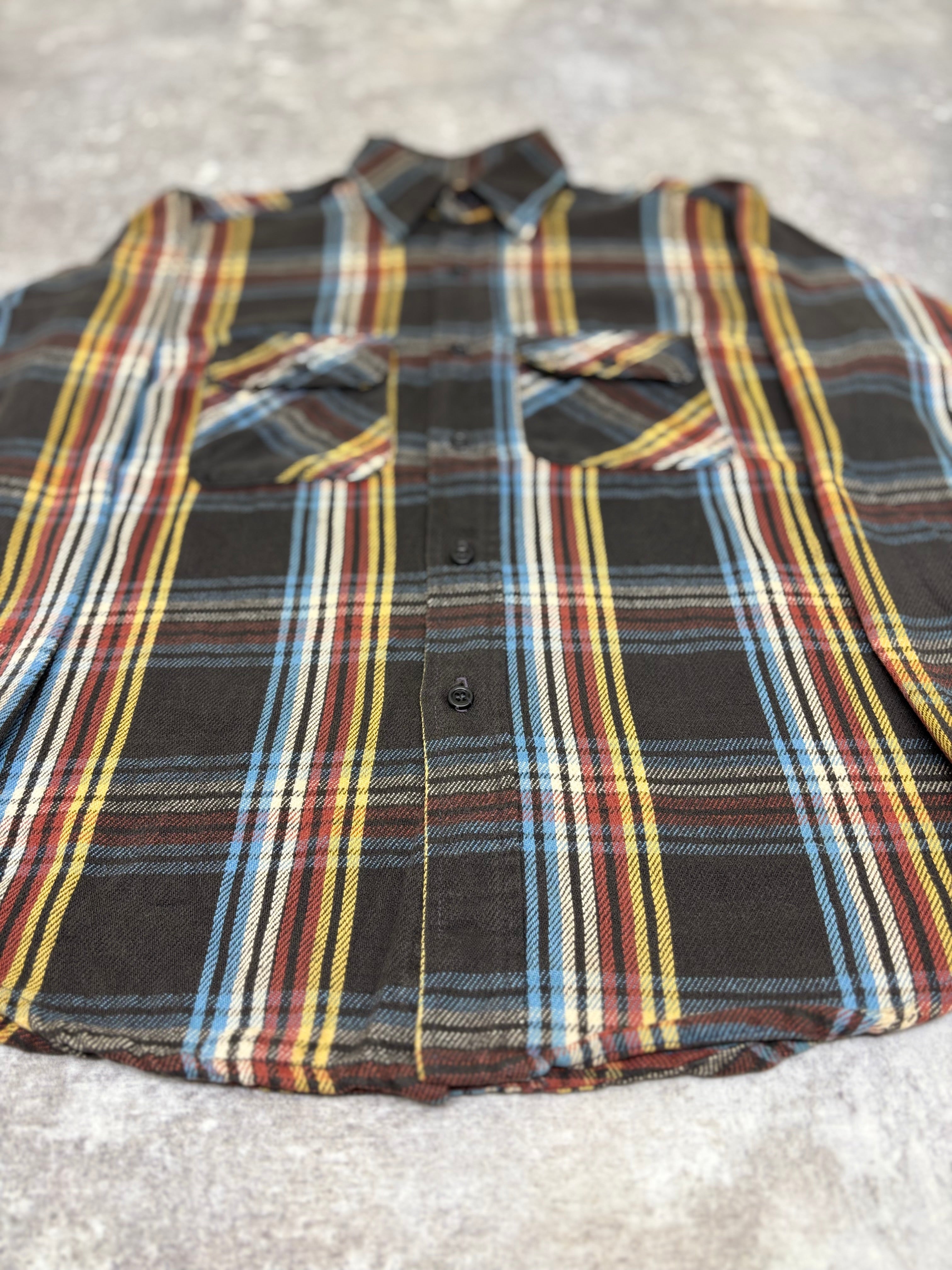 ~1990s BIG MIKE Plaid Flannel Shirt Black × Multi Stripe Check