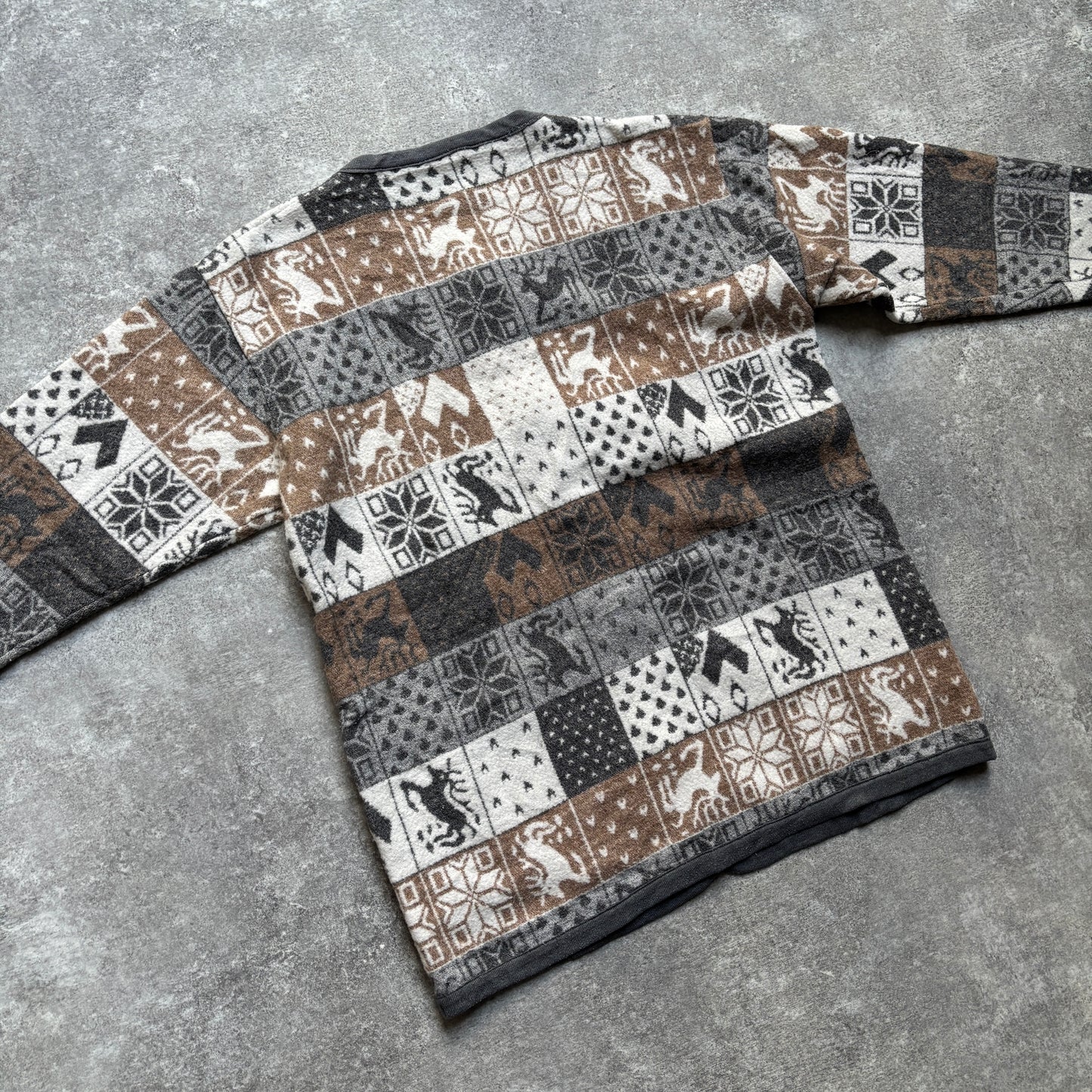 【1980’s】Nordic Pattern Patchwork Fleece Cardigan