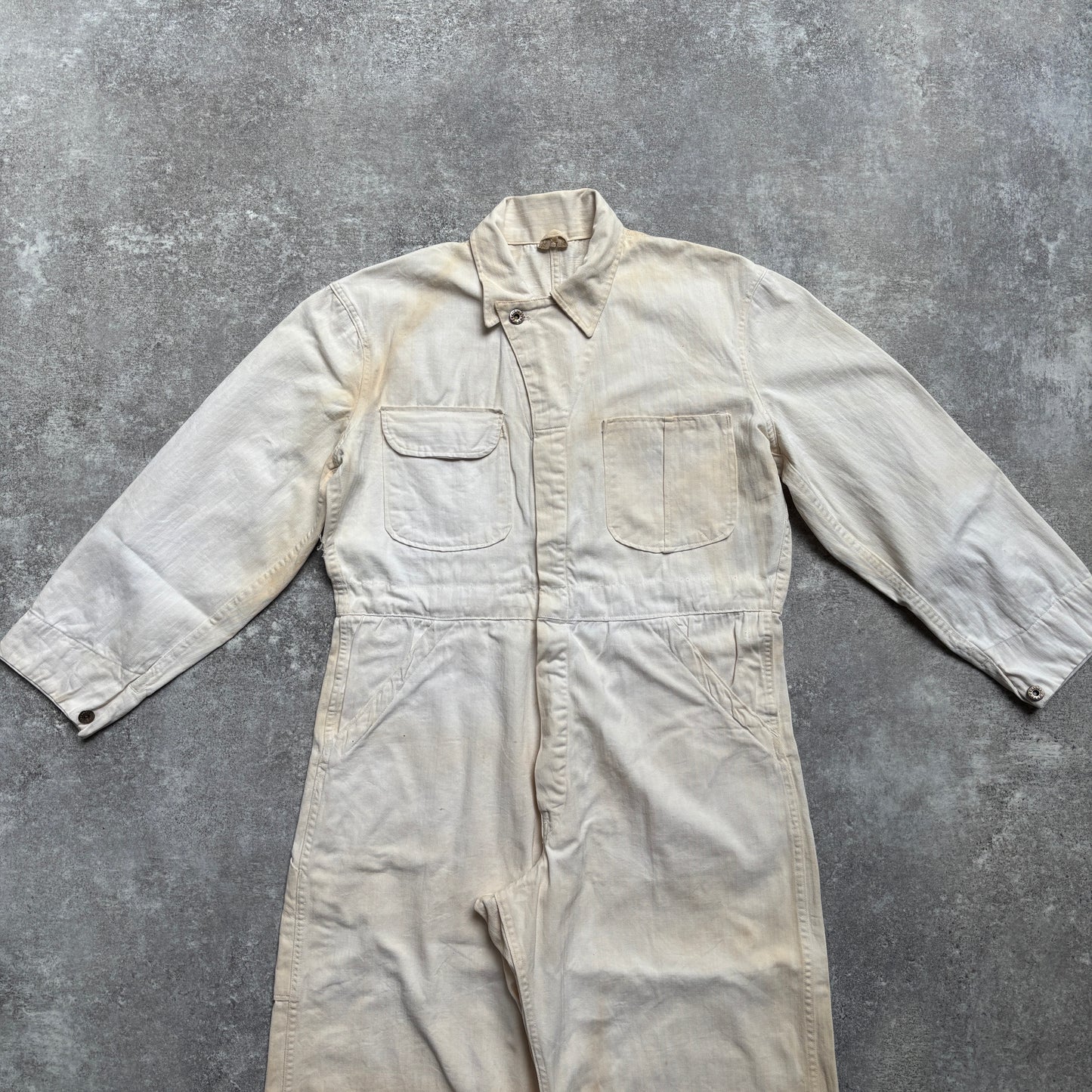 【1940's】Aviation Service Inc. White Coveralls 月桂樹ボタン