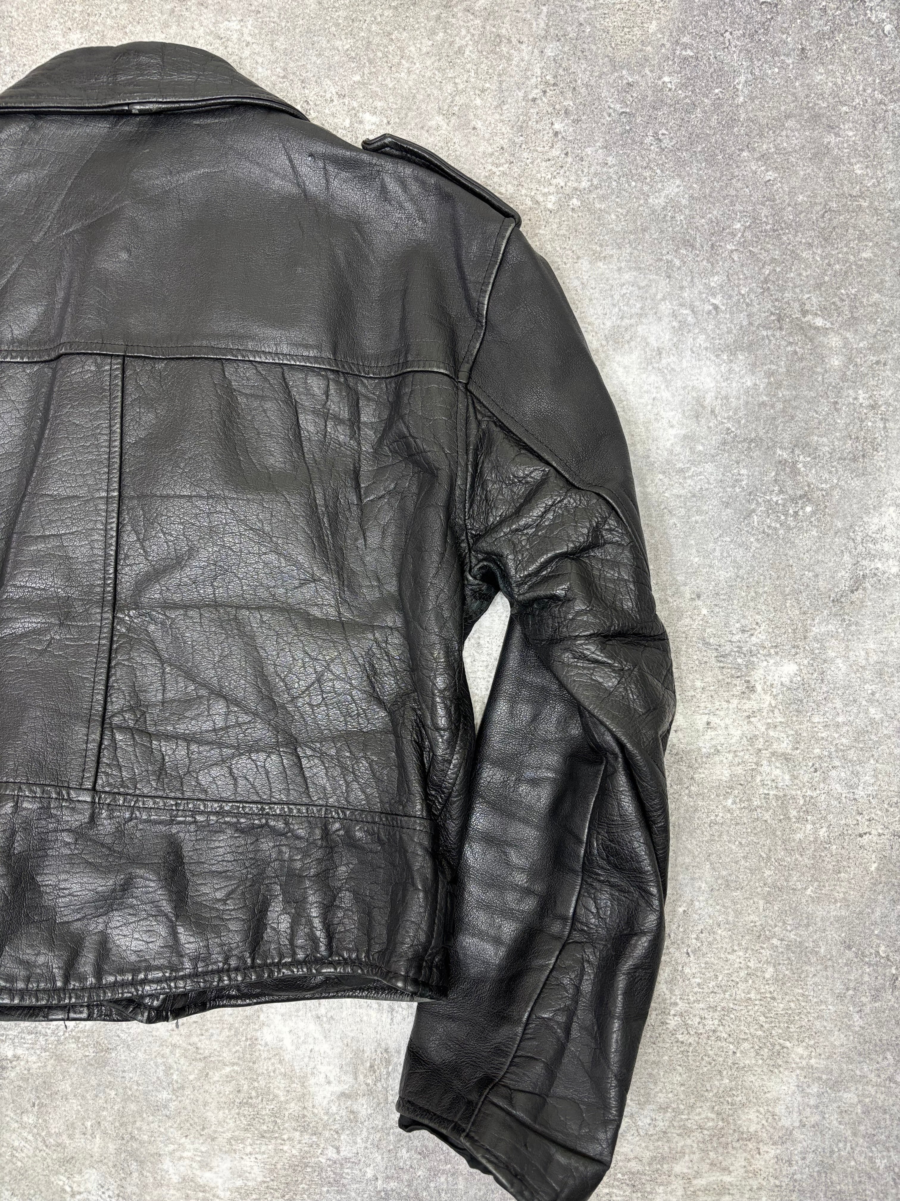 ~1990s Vintage Double Riders Leather Jacket Black
