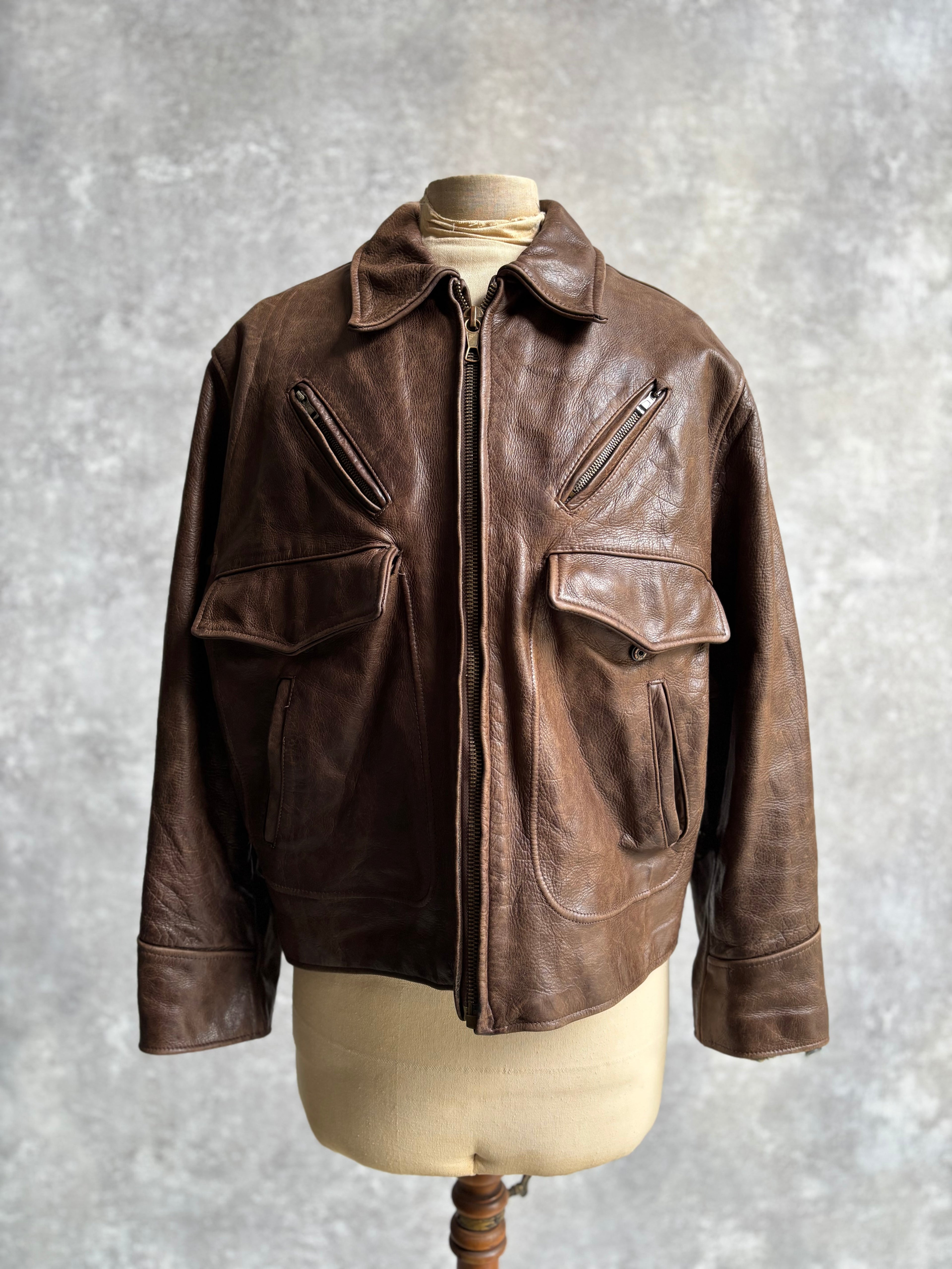 【~1990‘s】Brown Leather Jacket 『WORLD BEATERS』