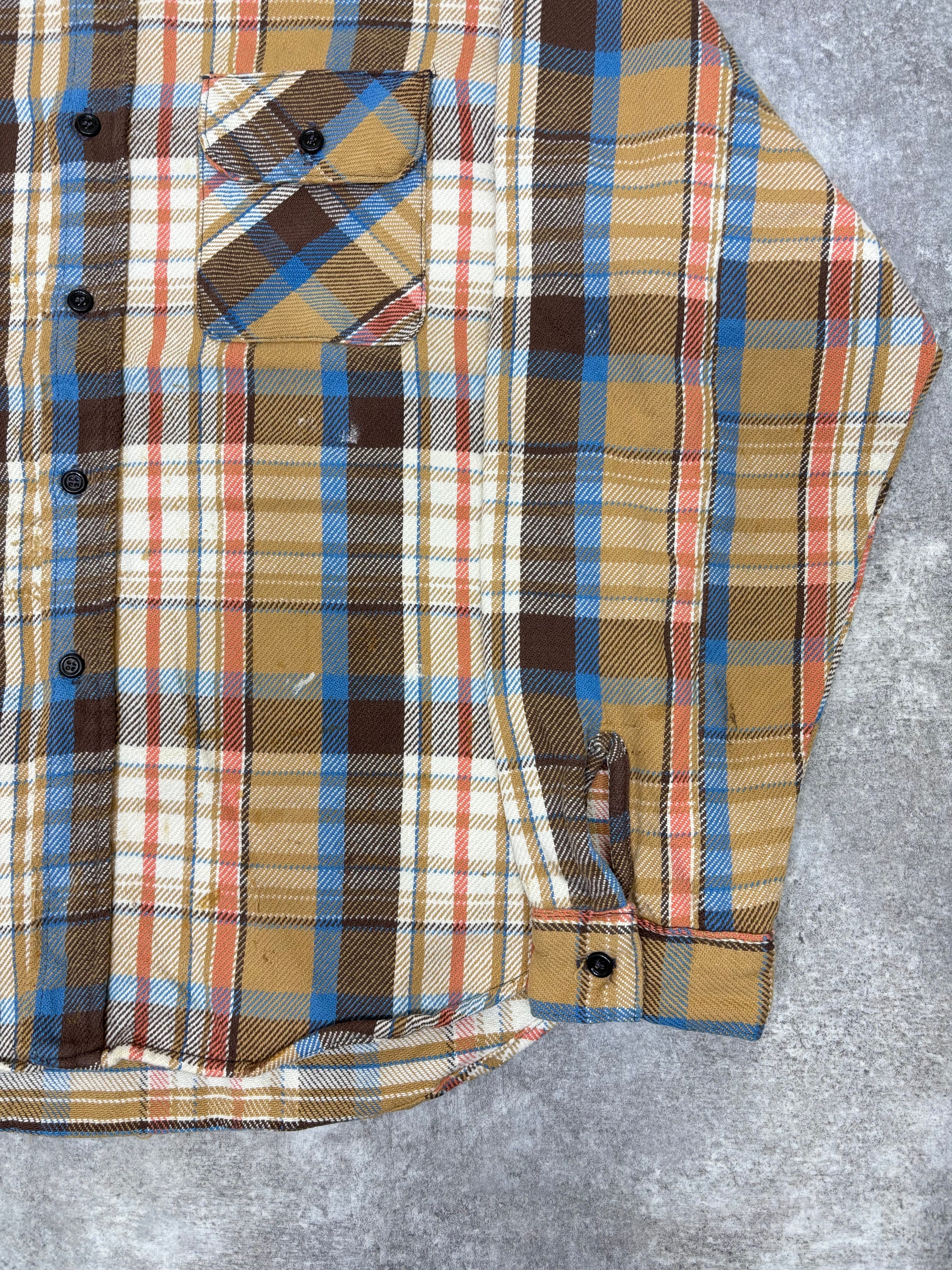 1980s Five Brother Flannel Shirt Brown × Blue × Cream Check – WITH