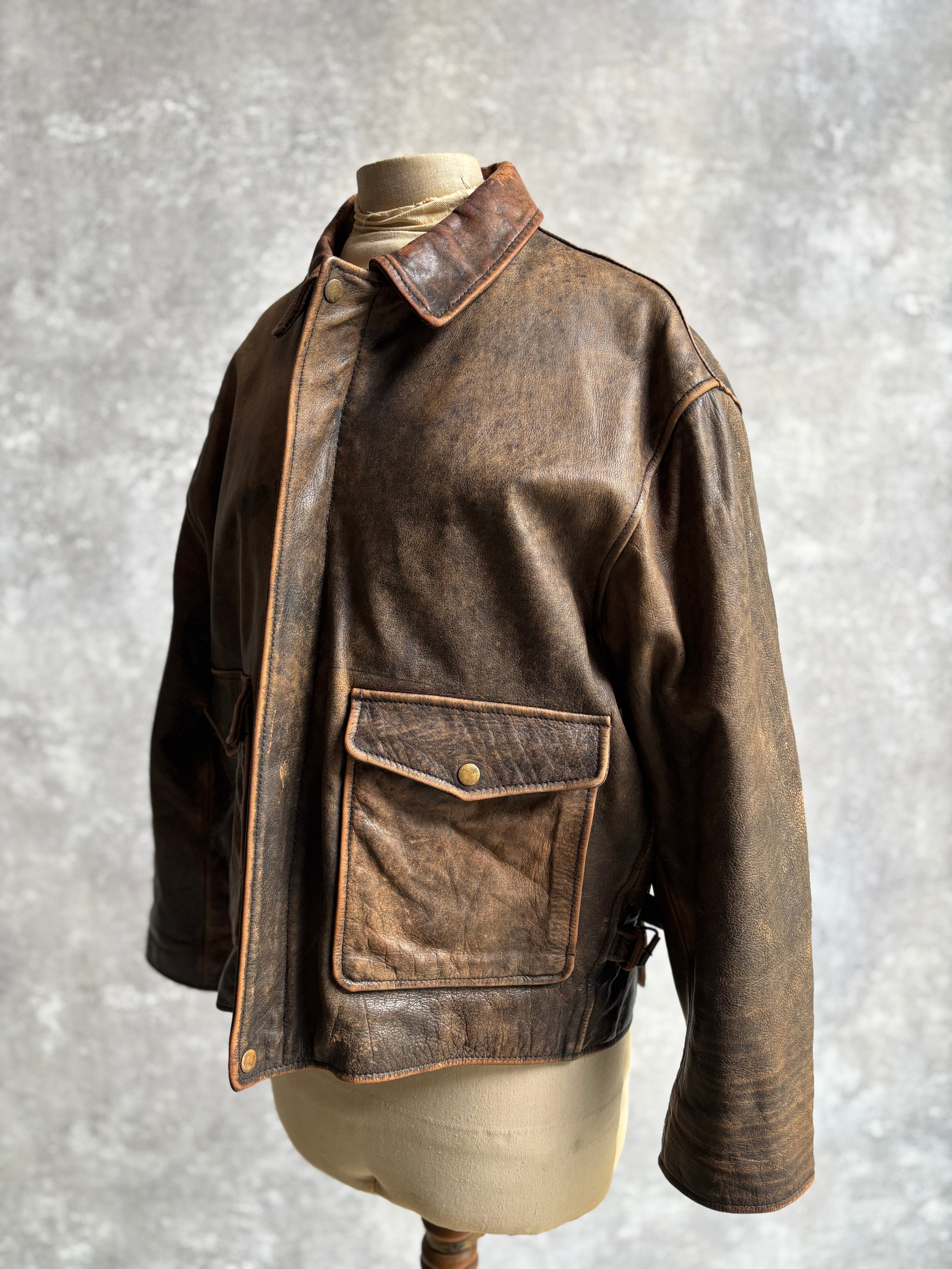 【~1990‘s】VERA PELLE Brown Leather Jacket