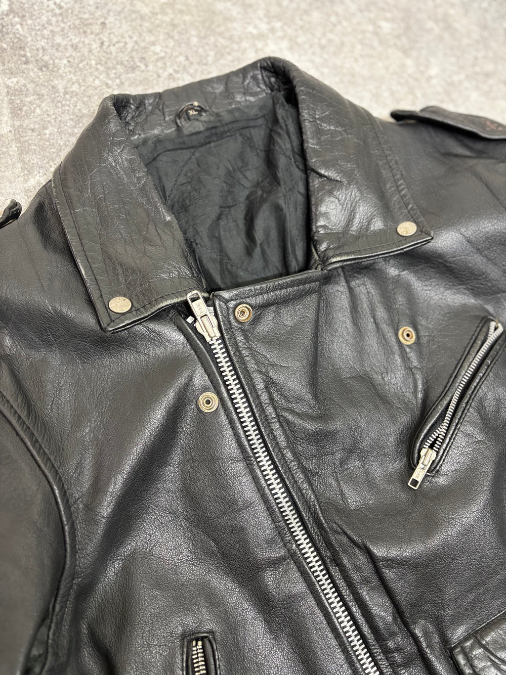 ~1990s Vintage Double Riders Leather Jacket Black