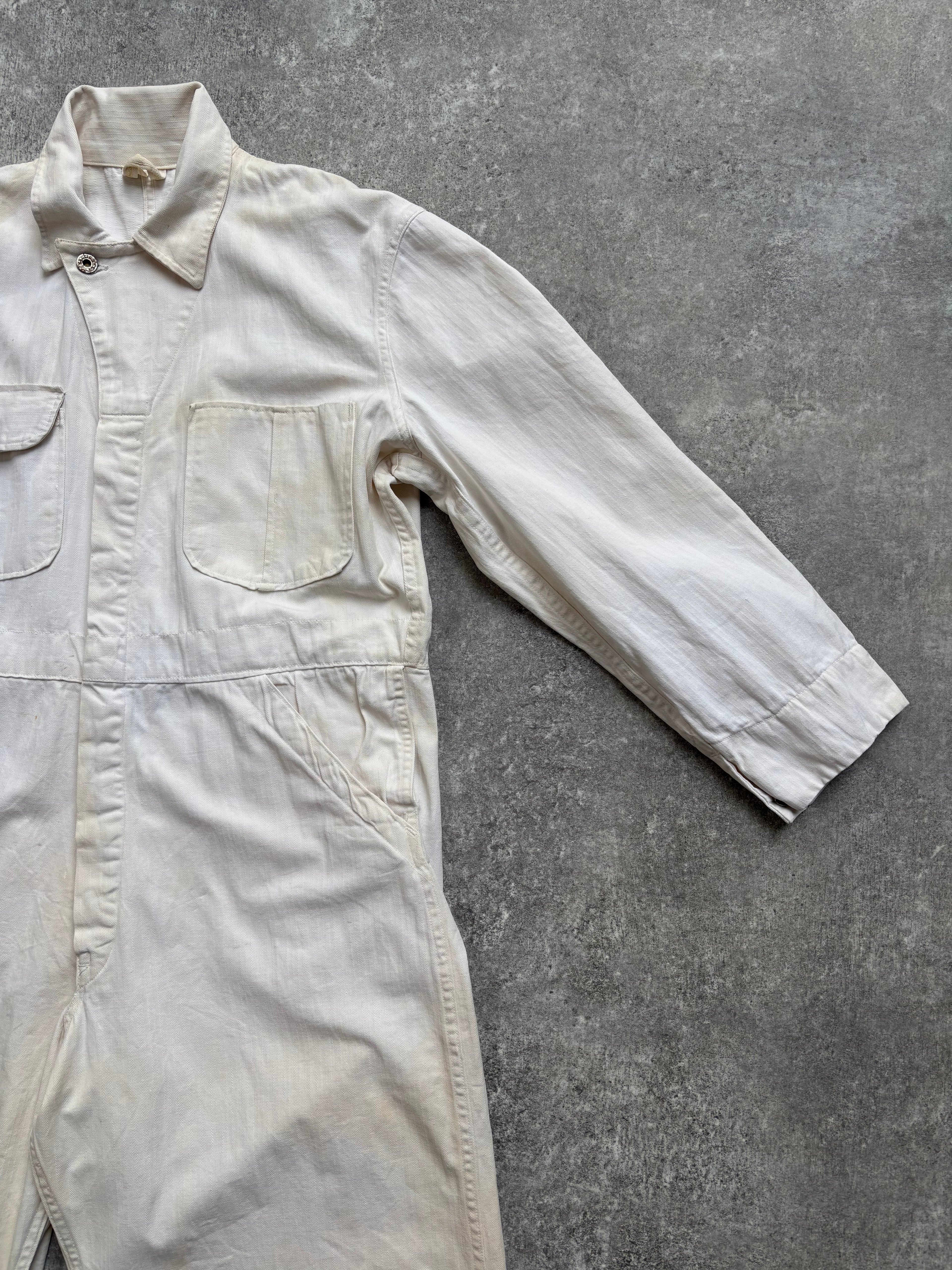 【1940's】Aviation Service Inc. White Coveralls 月桂樹ボタン