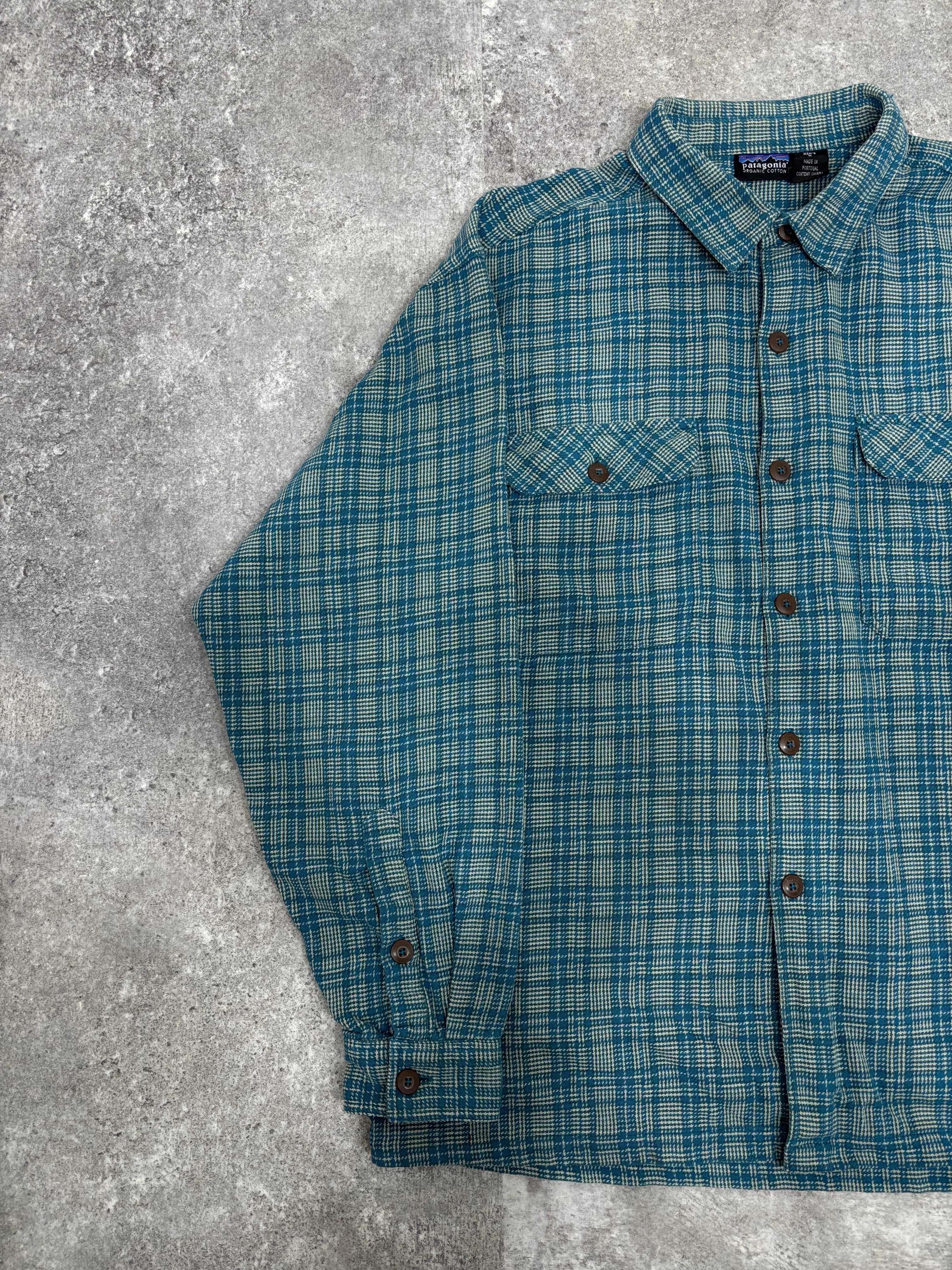 1990s Patagonia Organic Cotton Flannel Shirt Blue Green Check
