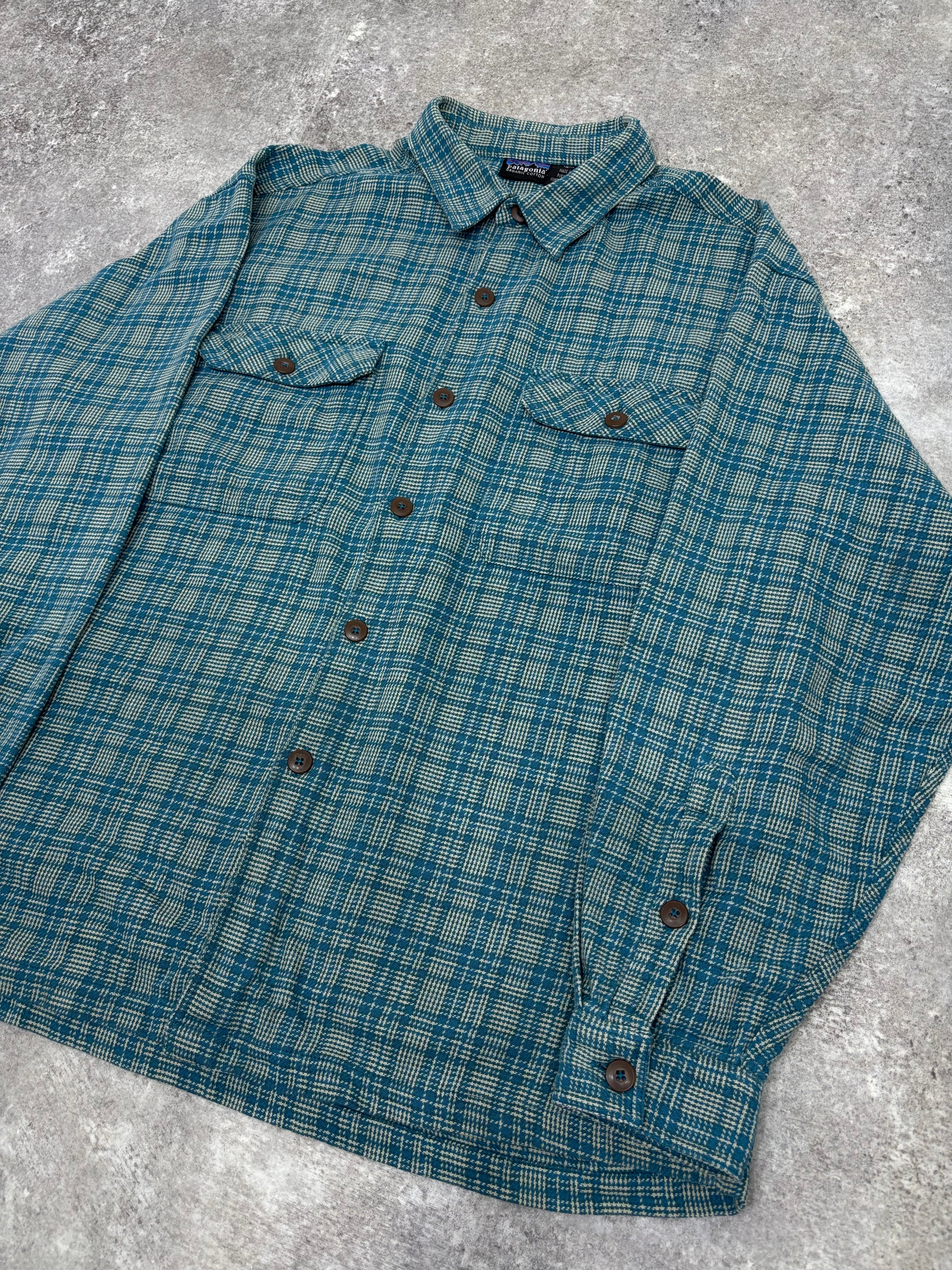 1990s Patagonia Organic Cotton Flannel Shirt Blue Green Check