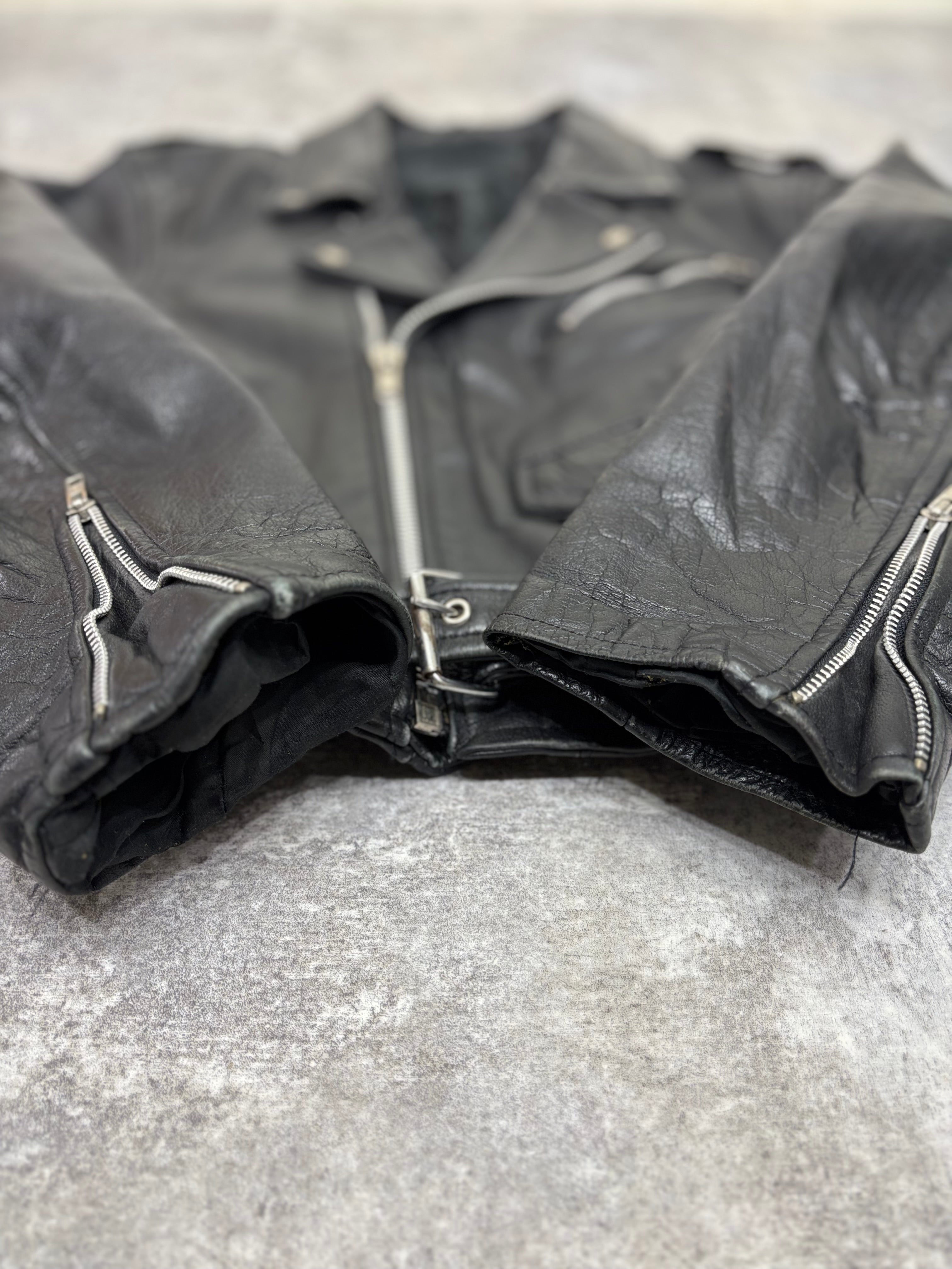 ~1990s Vintage Double Riders Leather Jacket Black