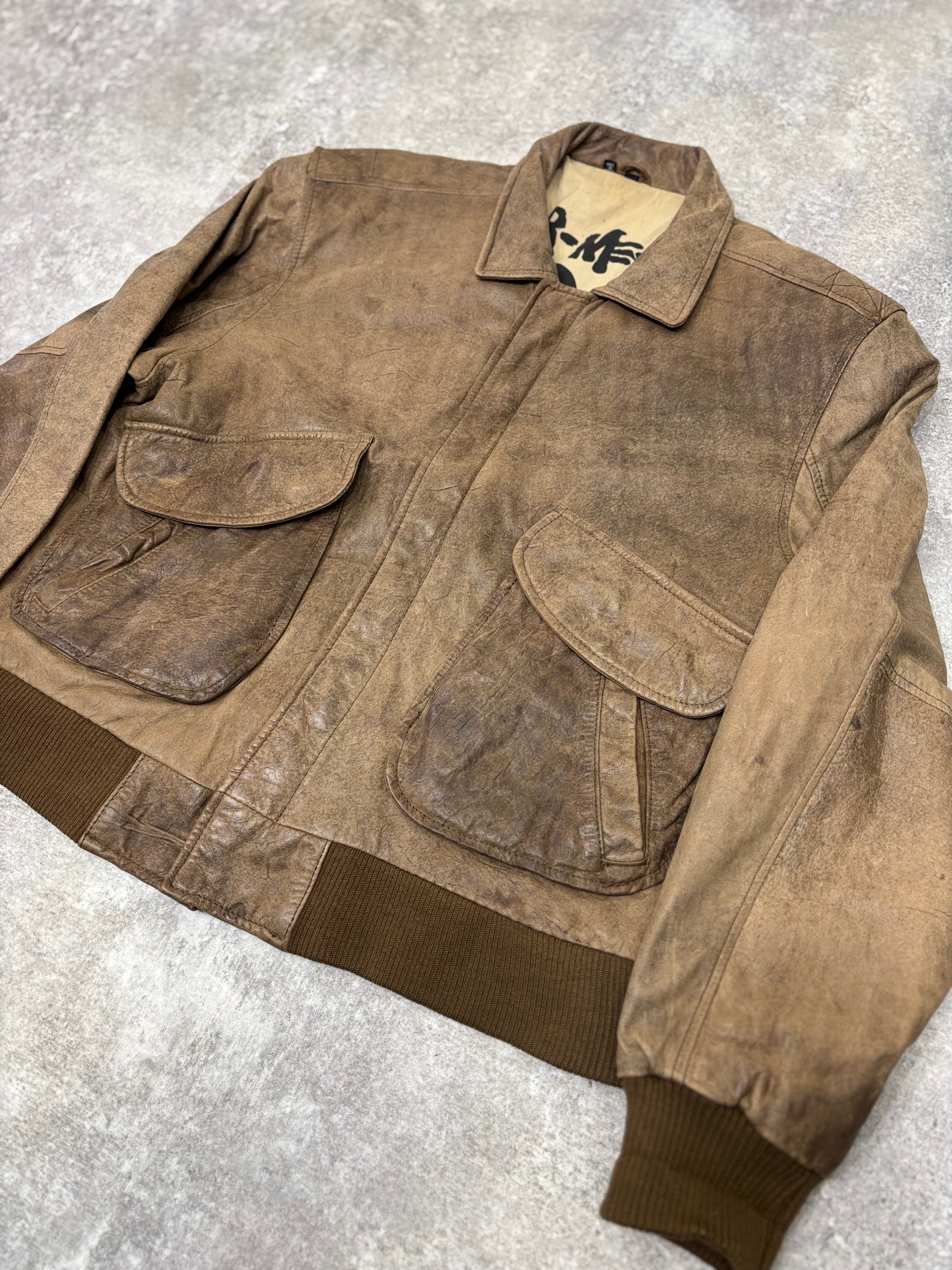 1990s Vintage Leather Flight Jacket “FLIGHT-BOMBER” by WEAR-ME-OUT