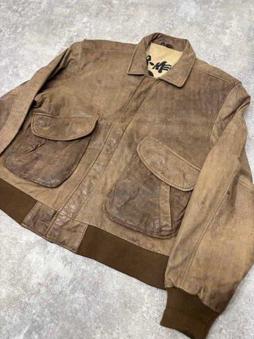 1990s Vintage Leather Flight Jacket “FLIGHT-BOMBER” by WEAR-ME-OUT