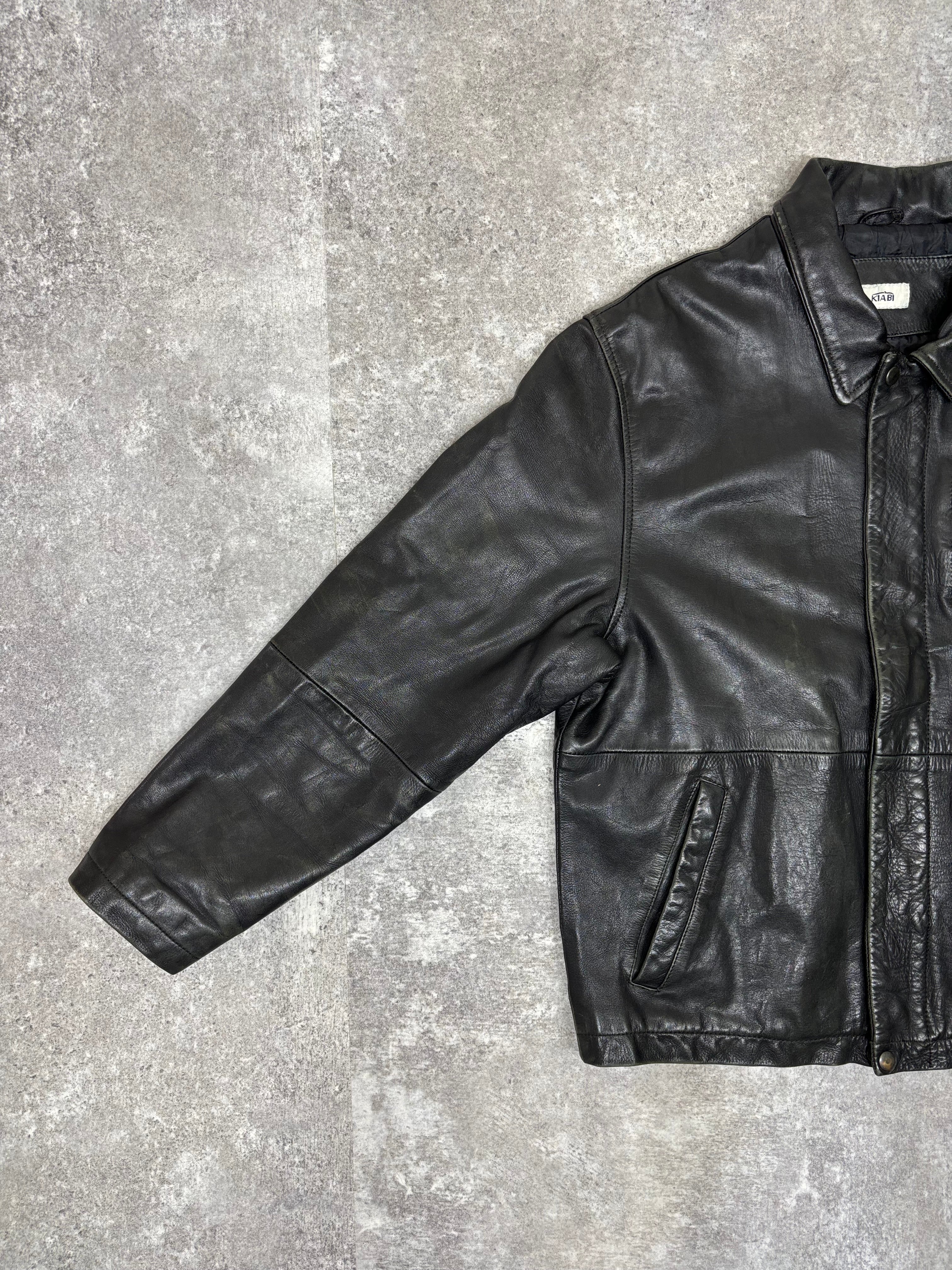 2000s Vintage Black Leather Jacket by KIABI – WITH GROW