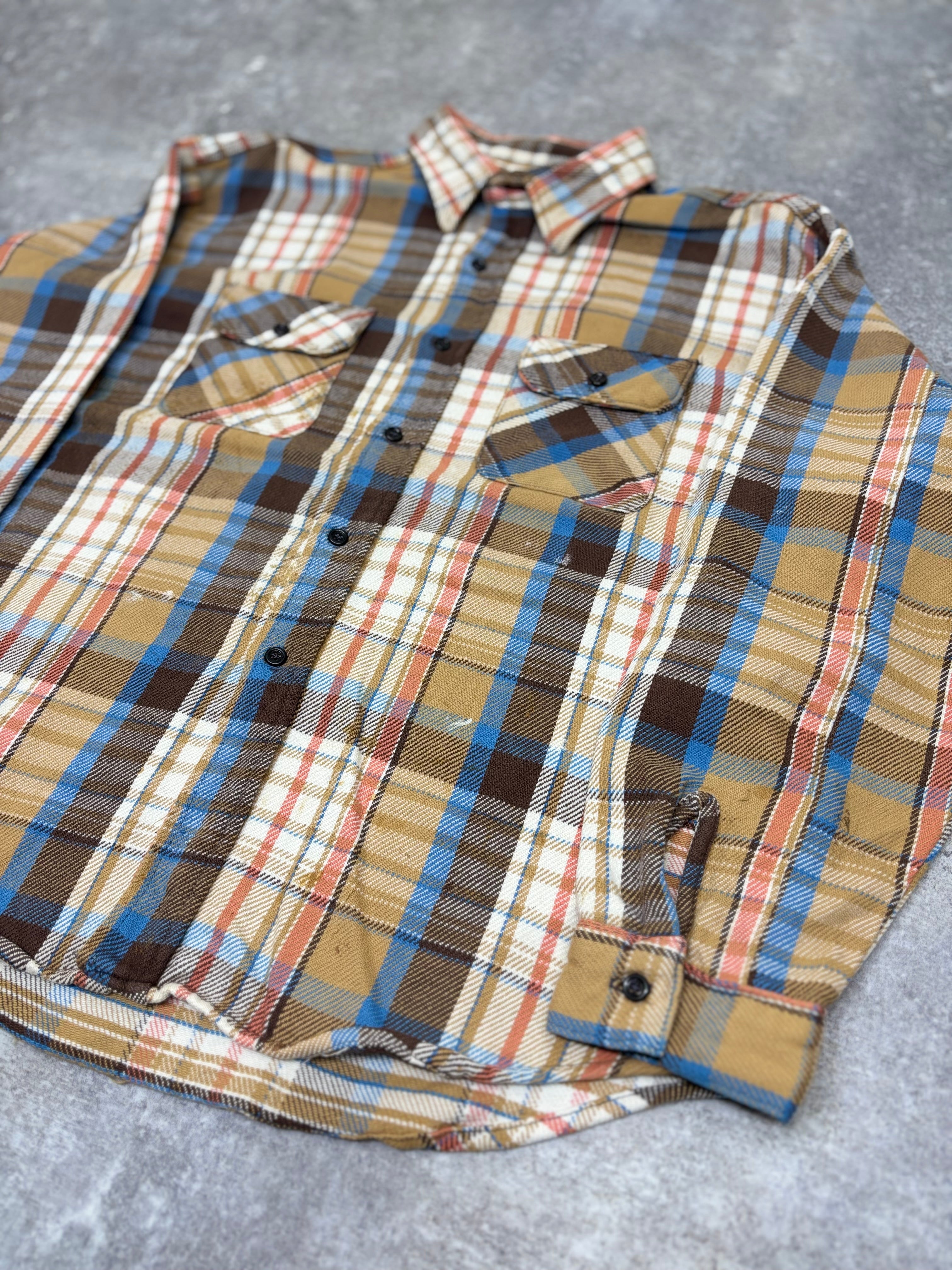 ~1980s Five Brother Flannel Shirt Brown × Blue × Cream Check