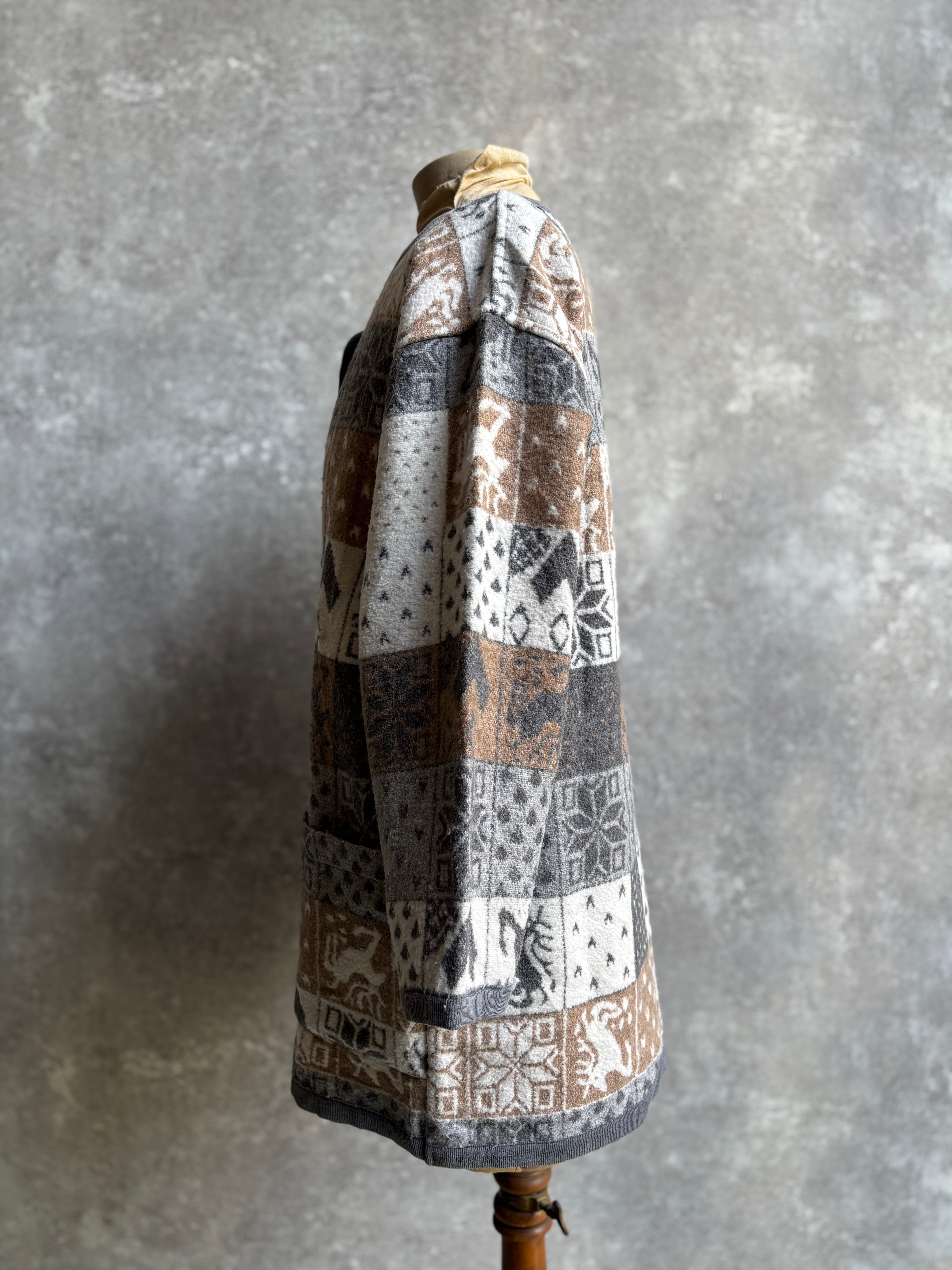 【1980’s】Nordic Pattern Patchwork Fleece Cardigan