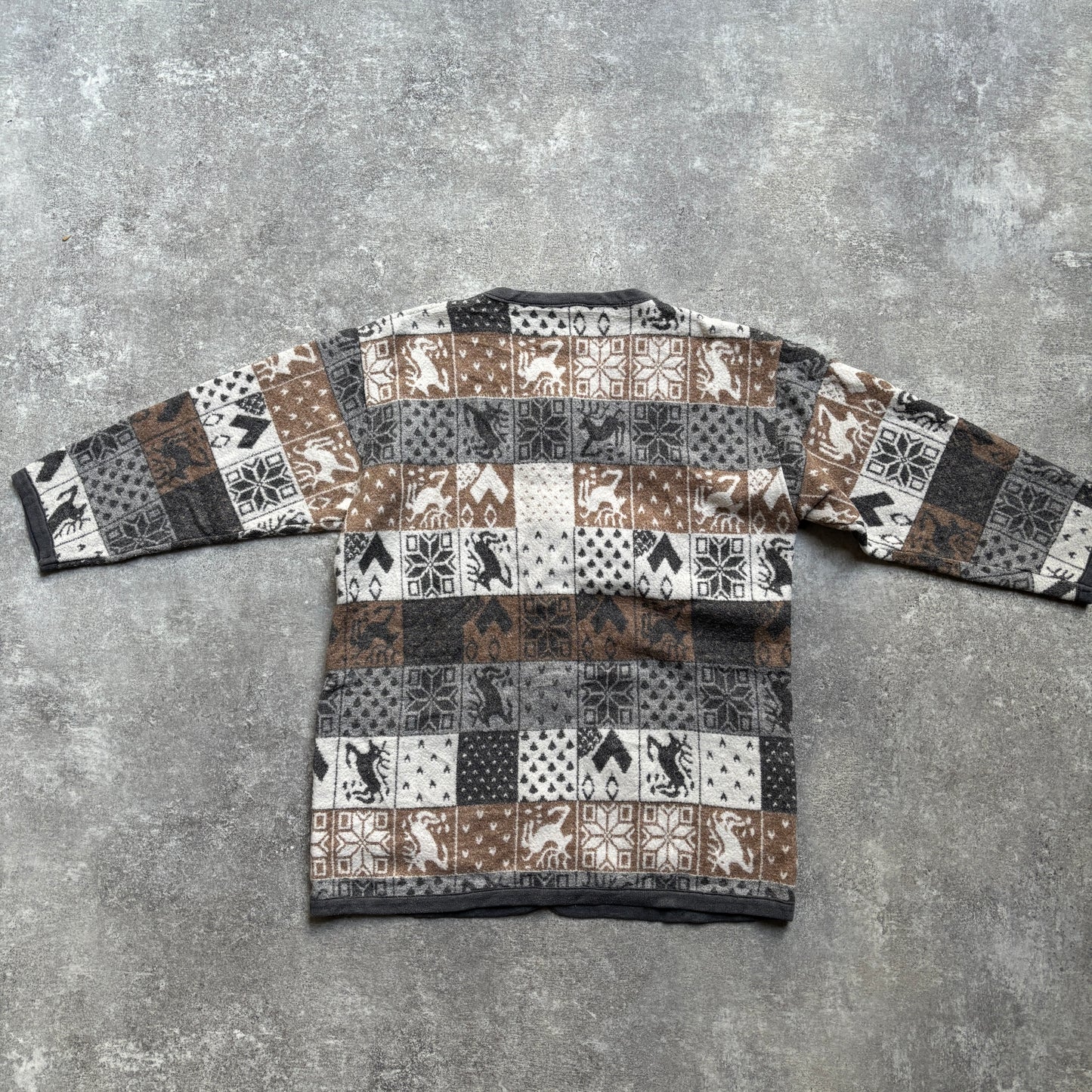 【1980’s】Nordic Pattern Patchwork Fleece Cardigan