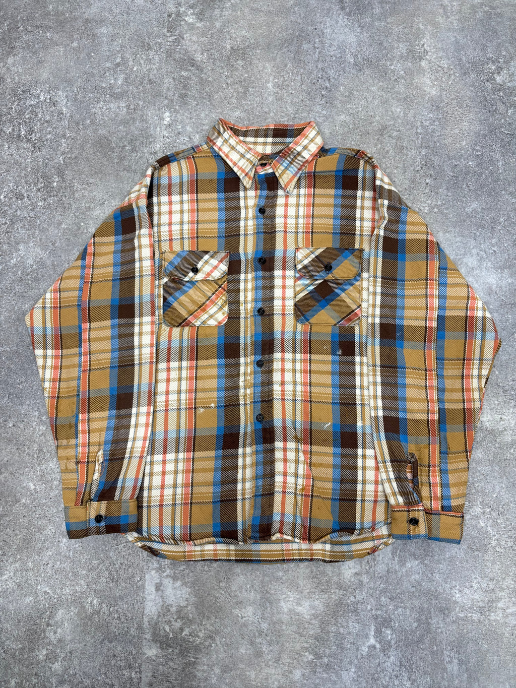 ~1980s Five Brother Flannel Shirt Brown × Blue × Cream Check