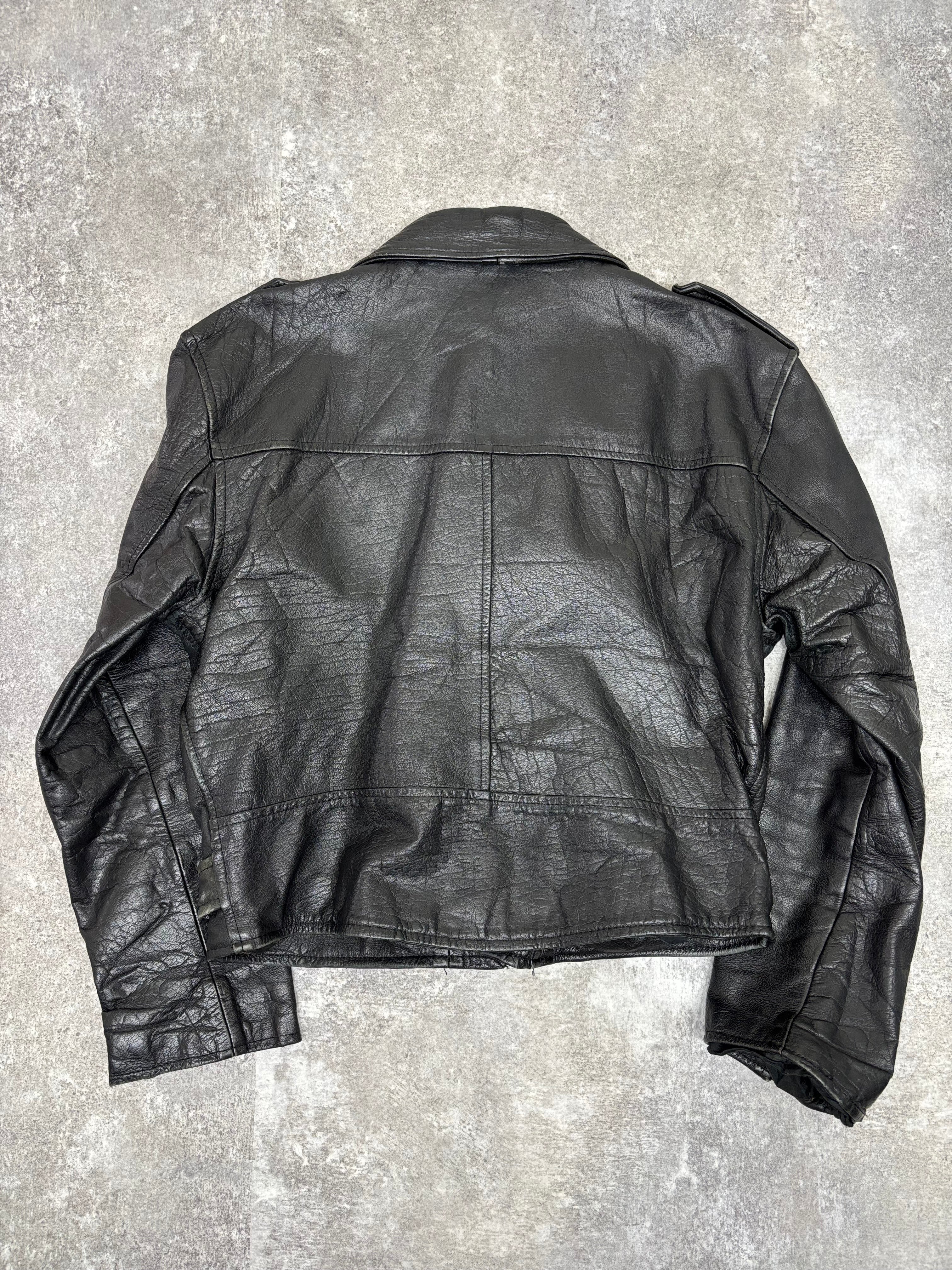 ~1990s Vintage Double Riders Leather Jacket Black