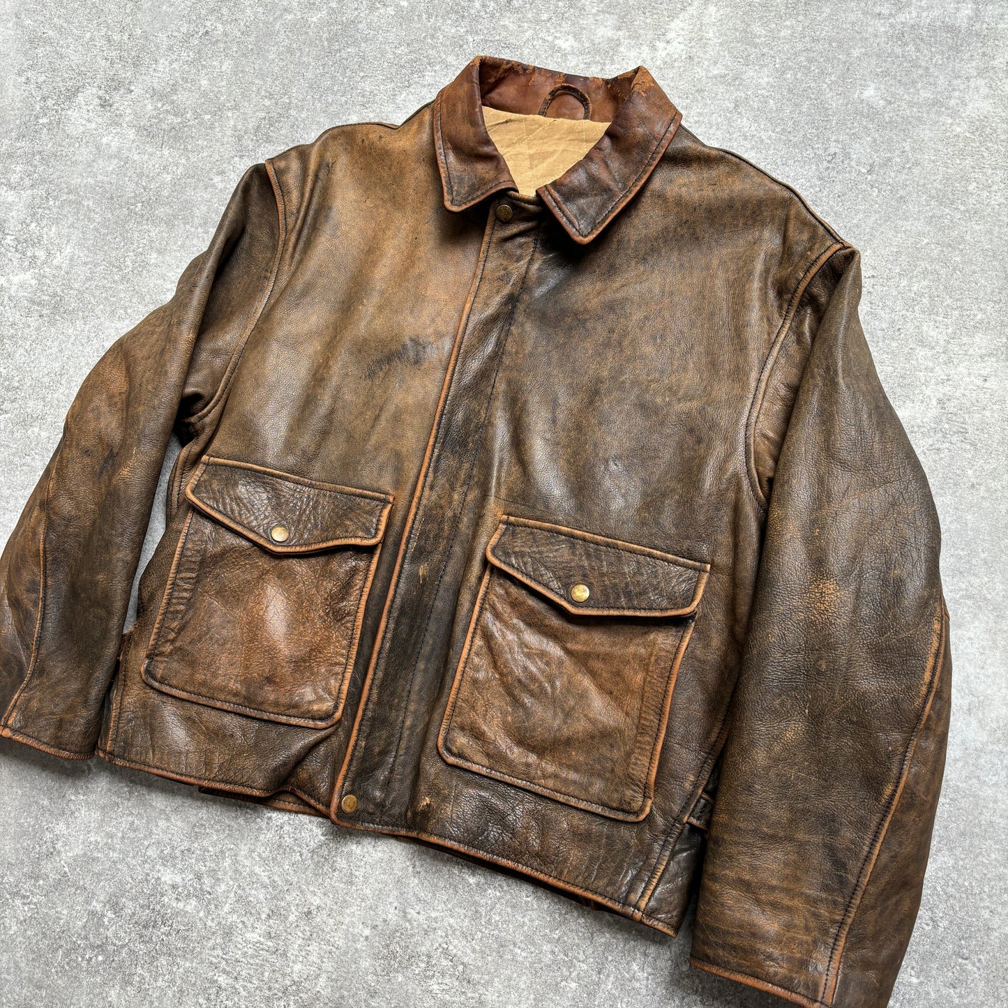 【~1990‘s】VERA PELLE Brown Leather Jacket