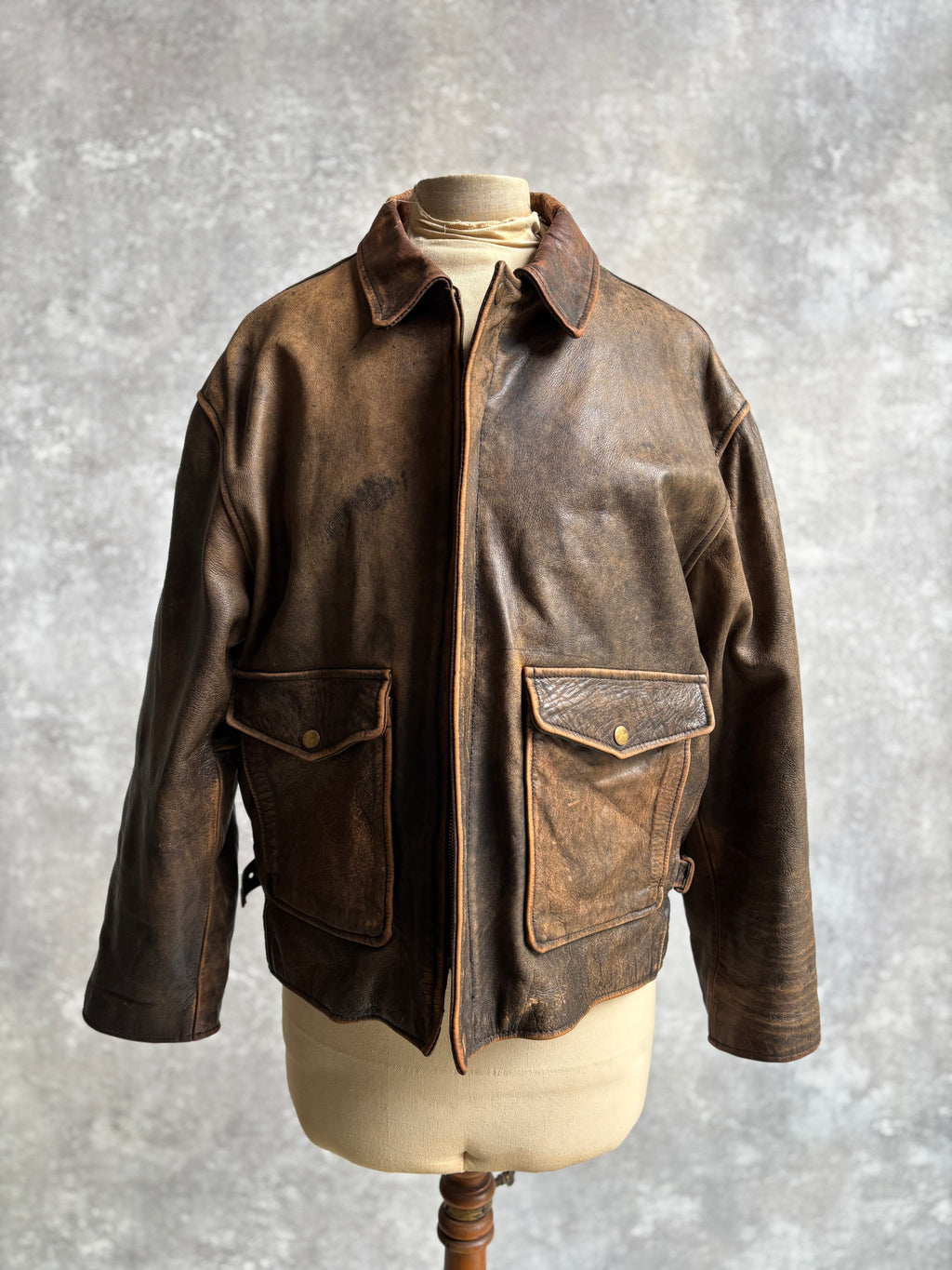 【~1990‘s】VERA PELLE Brown Leather Jacket