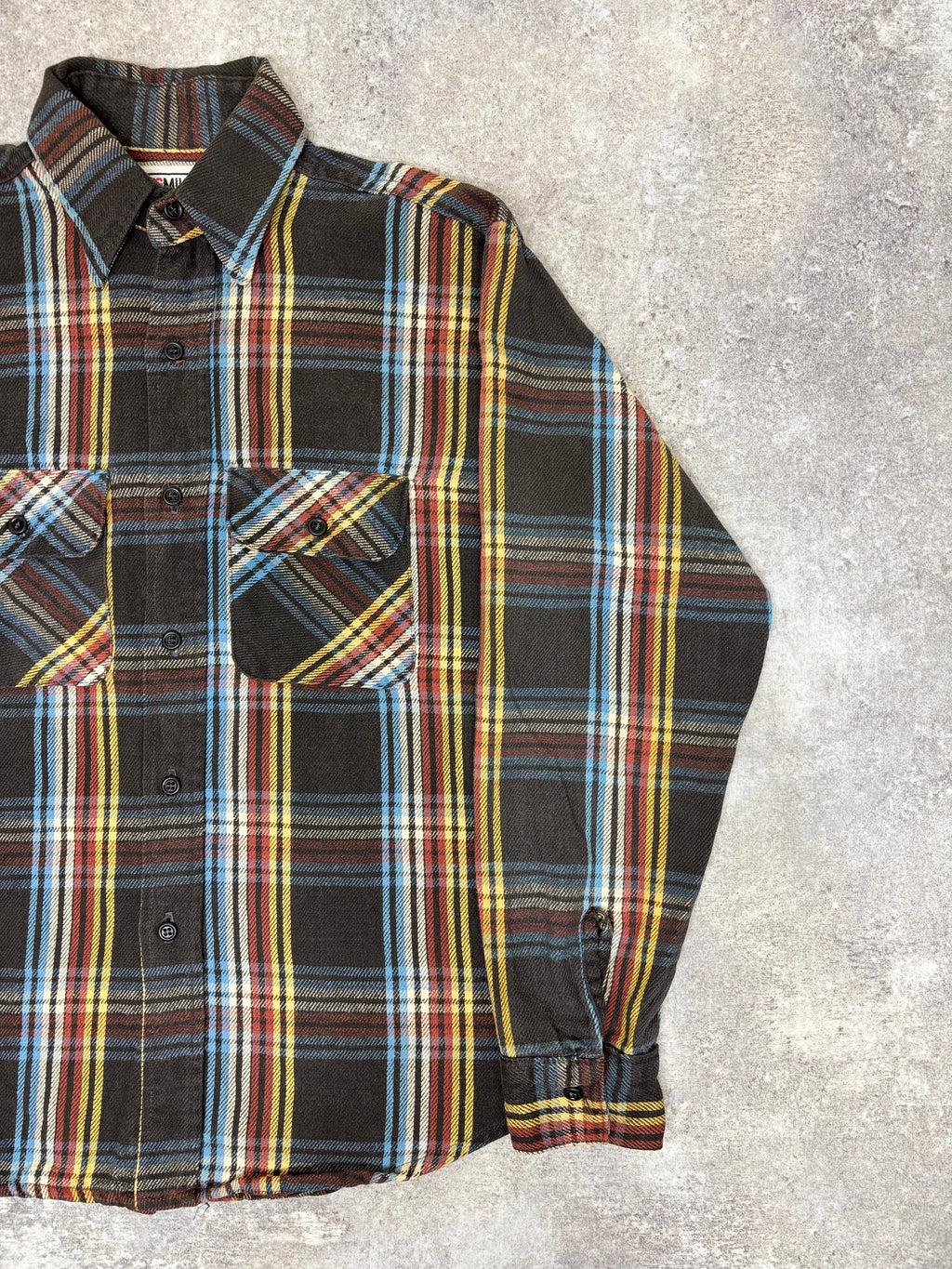 ~1990s BIG MIKE Plaid Flannel Shirt Black × Multi Stripe Check