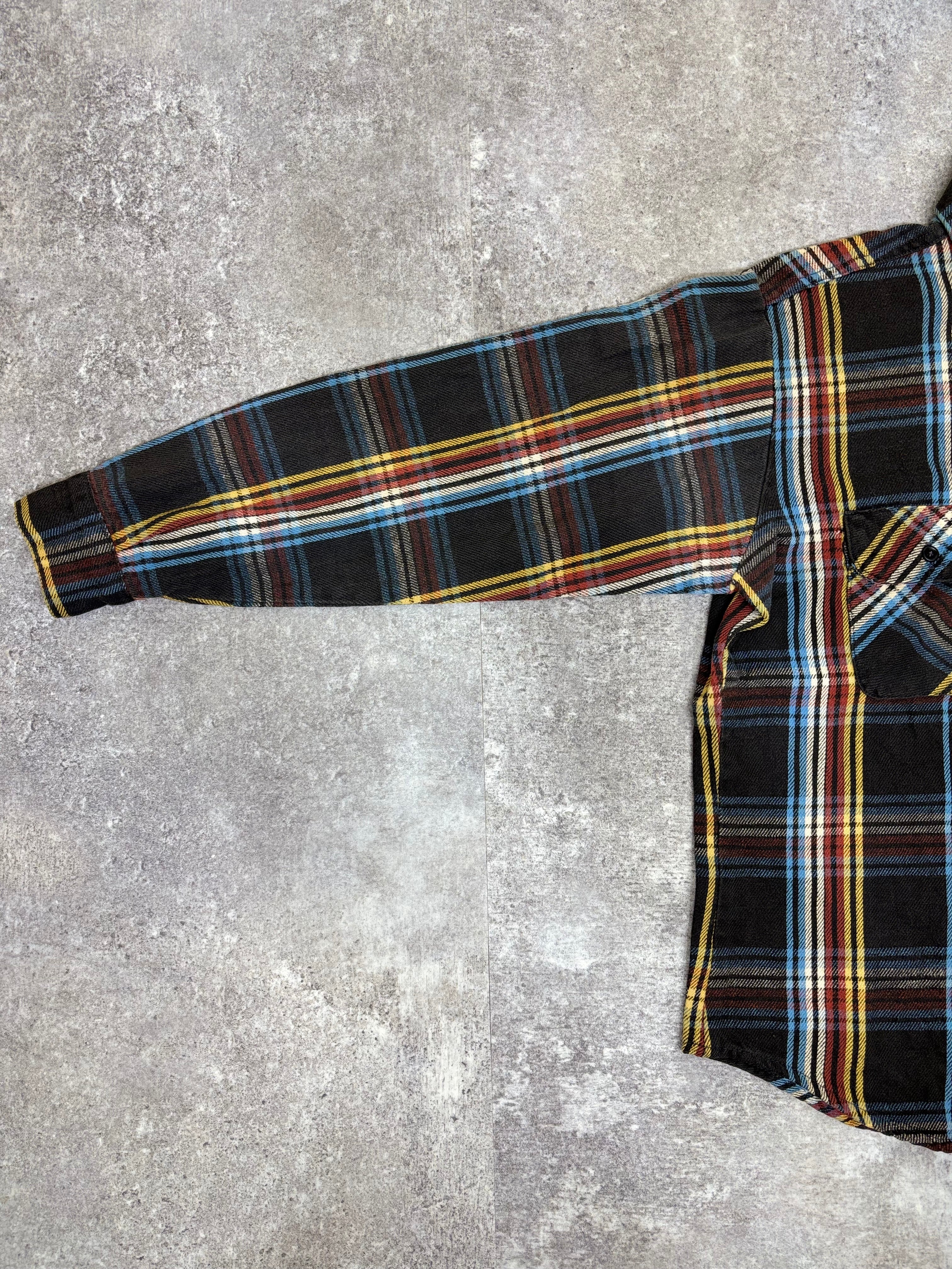 ~1990s BIG MIKE Plaid Flannel Shirt Black × Multi Stripe Check