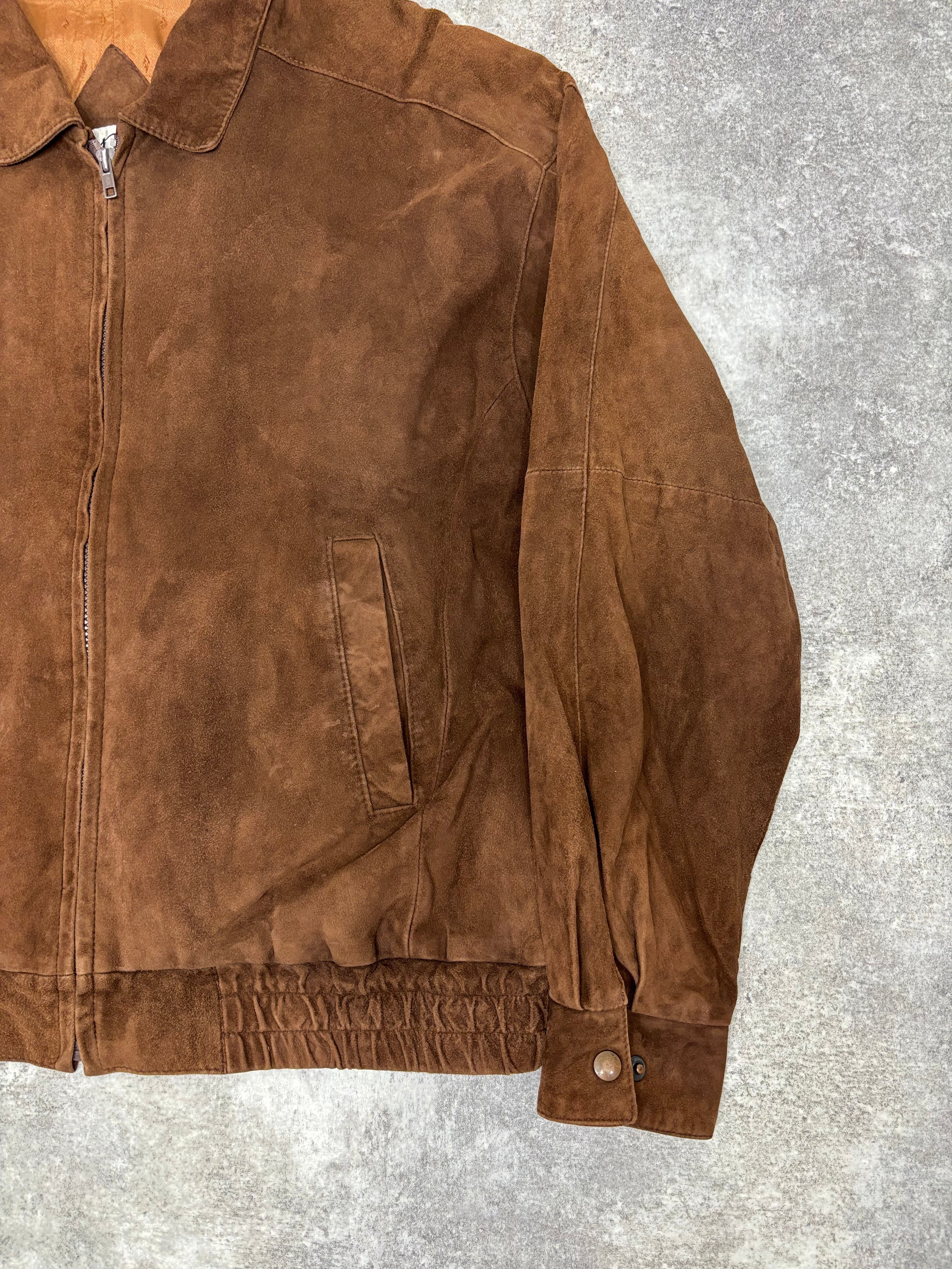 Brown Suede Leather Zip Jacket