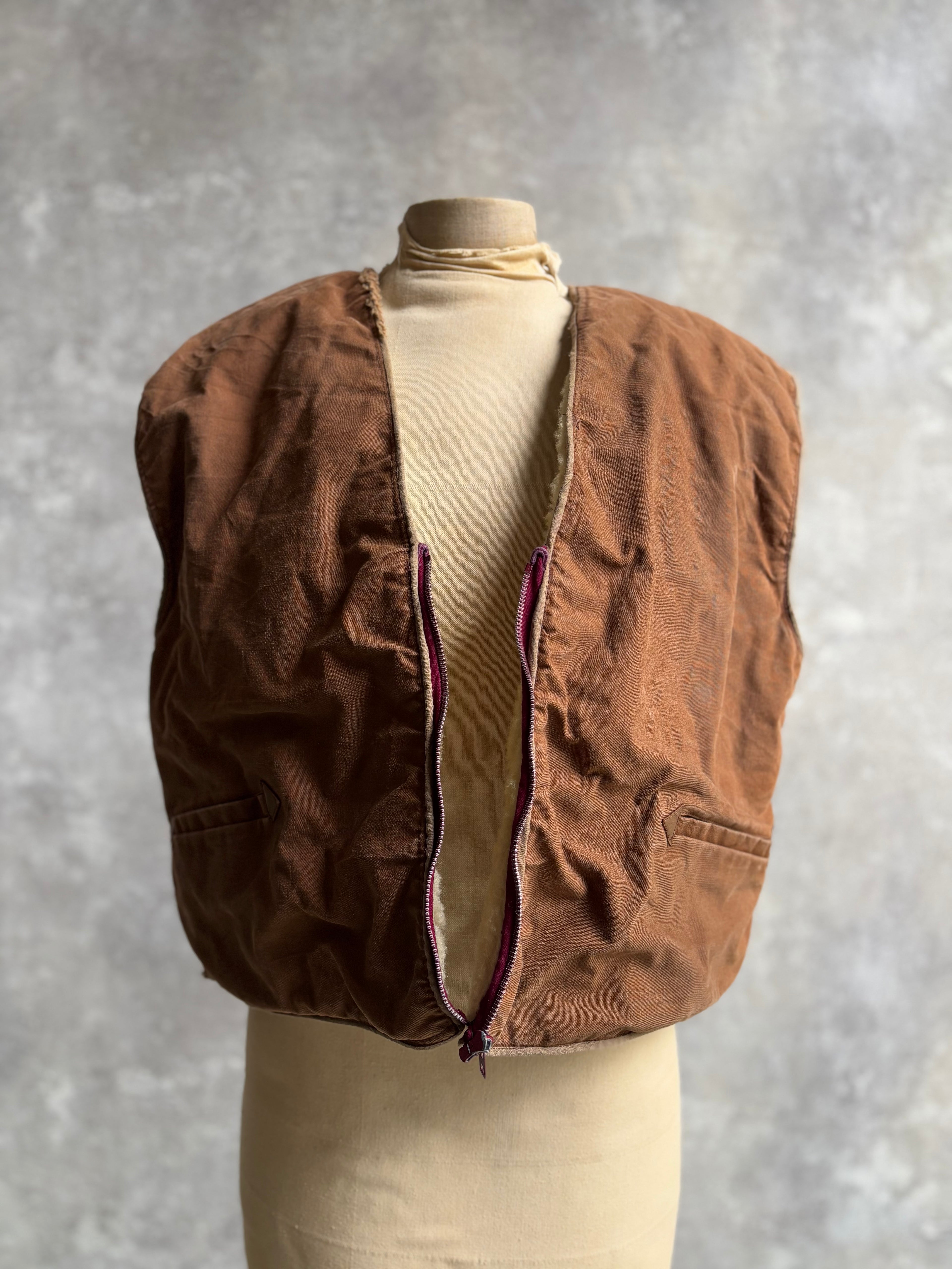 【~1970's】Vintage French Sheep Fleece Canvas Vest