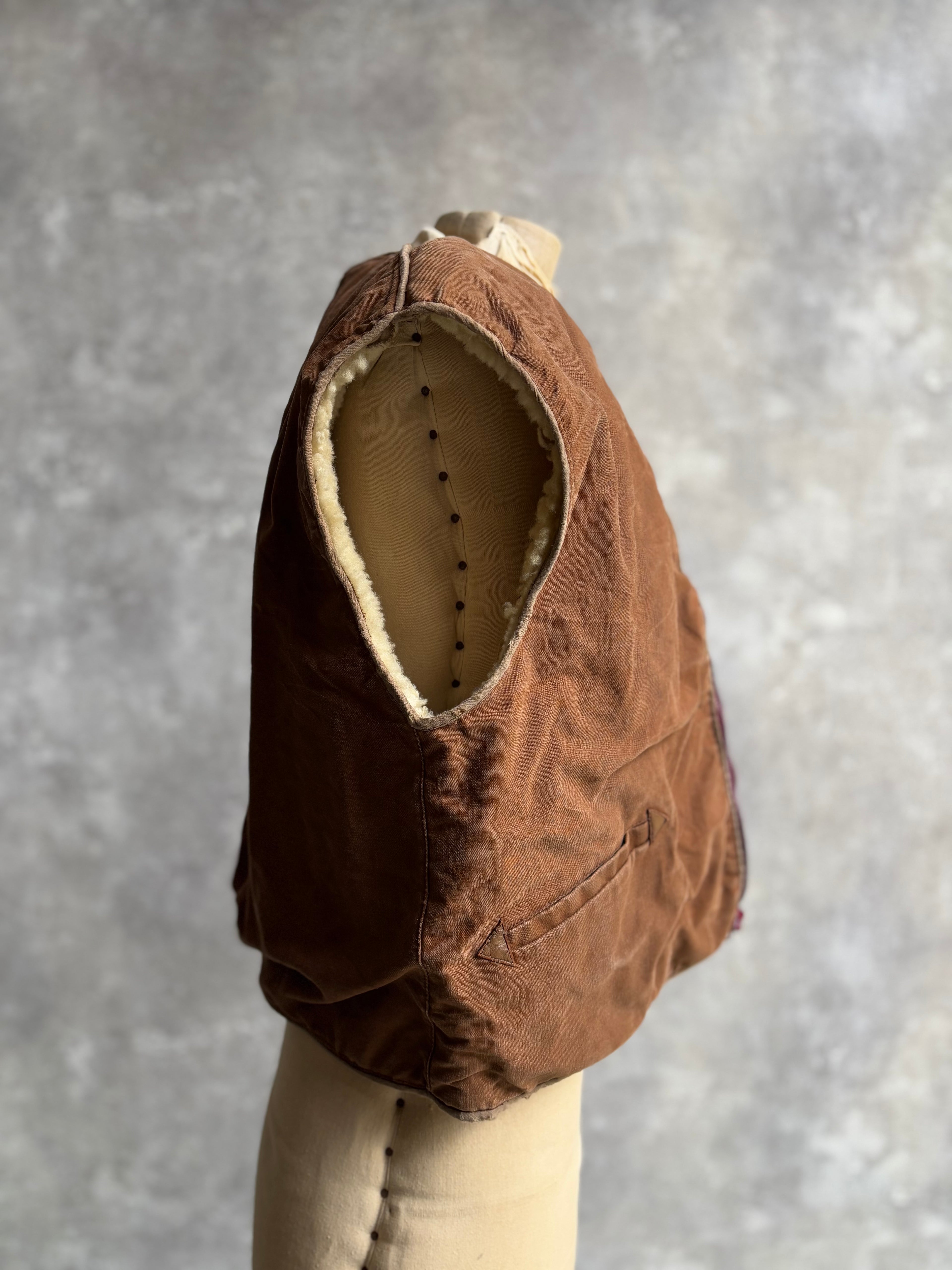 【~1970's】Vintage French Sheep Fleece Canvas Vest