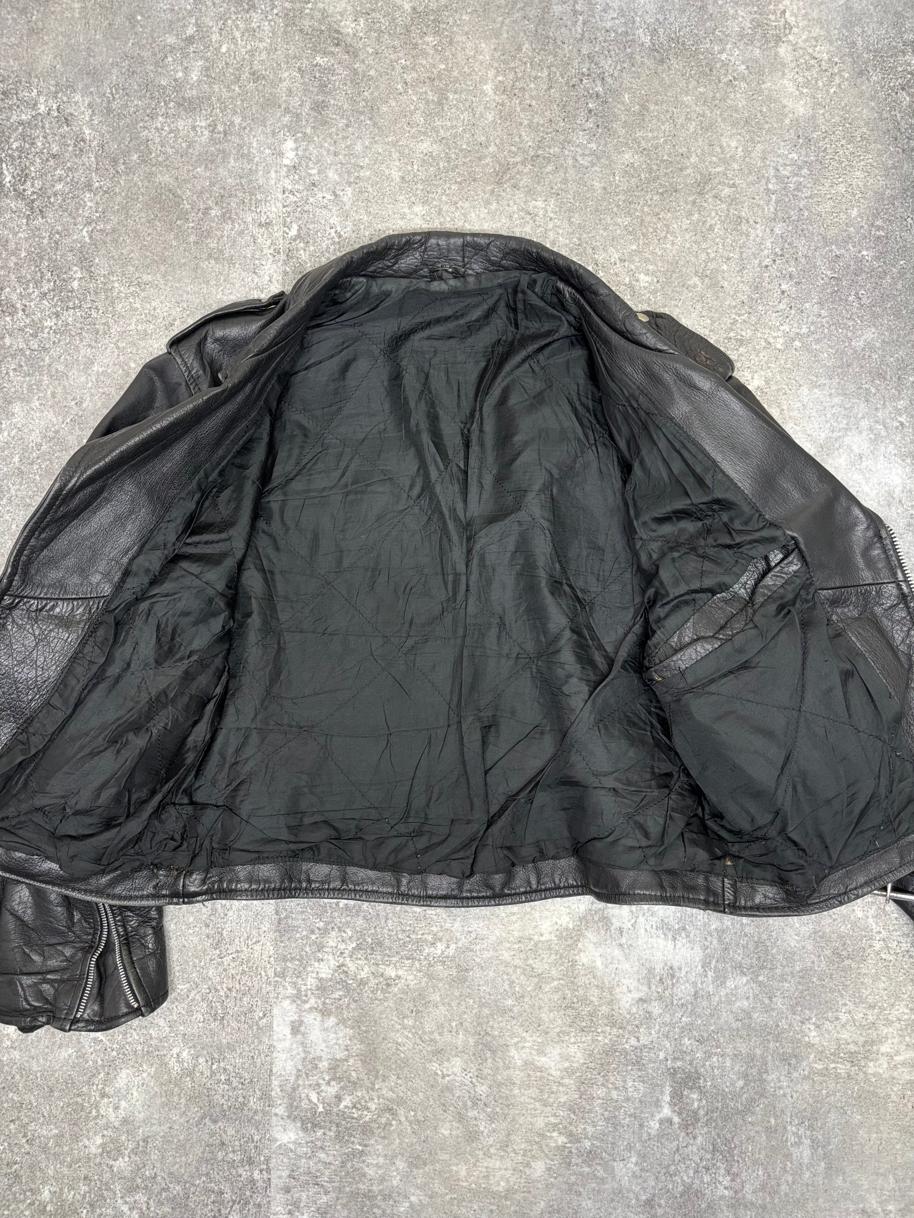 ~1990s Vintage Double Riders Leather Jacket Black