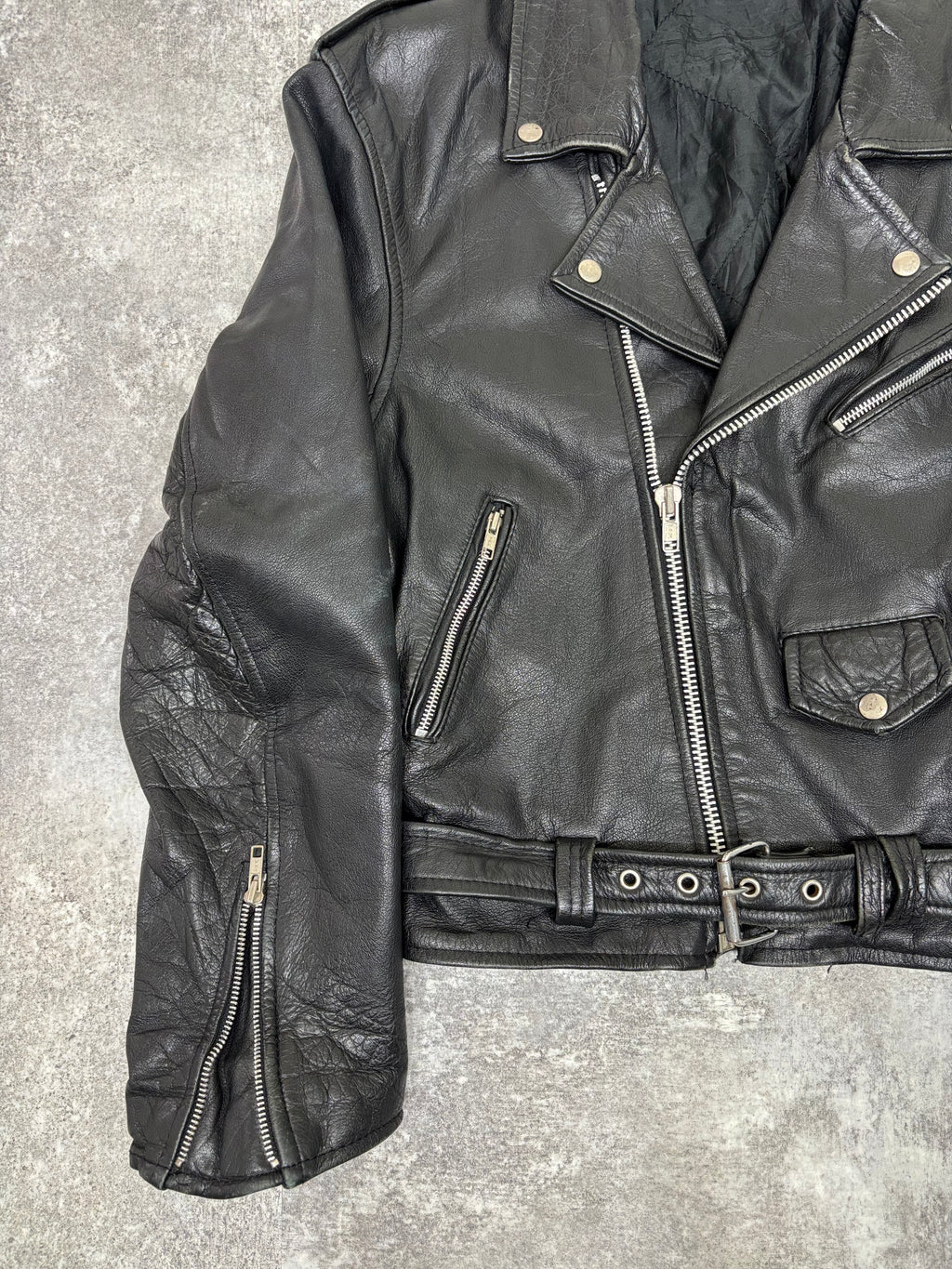 ~1990s Vintage Double Riders Leather Jacket Black