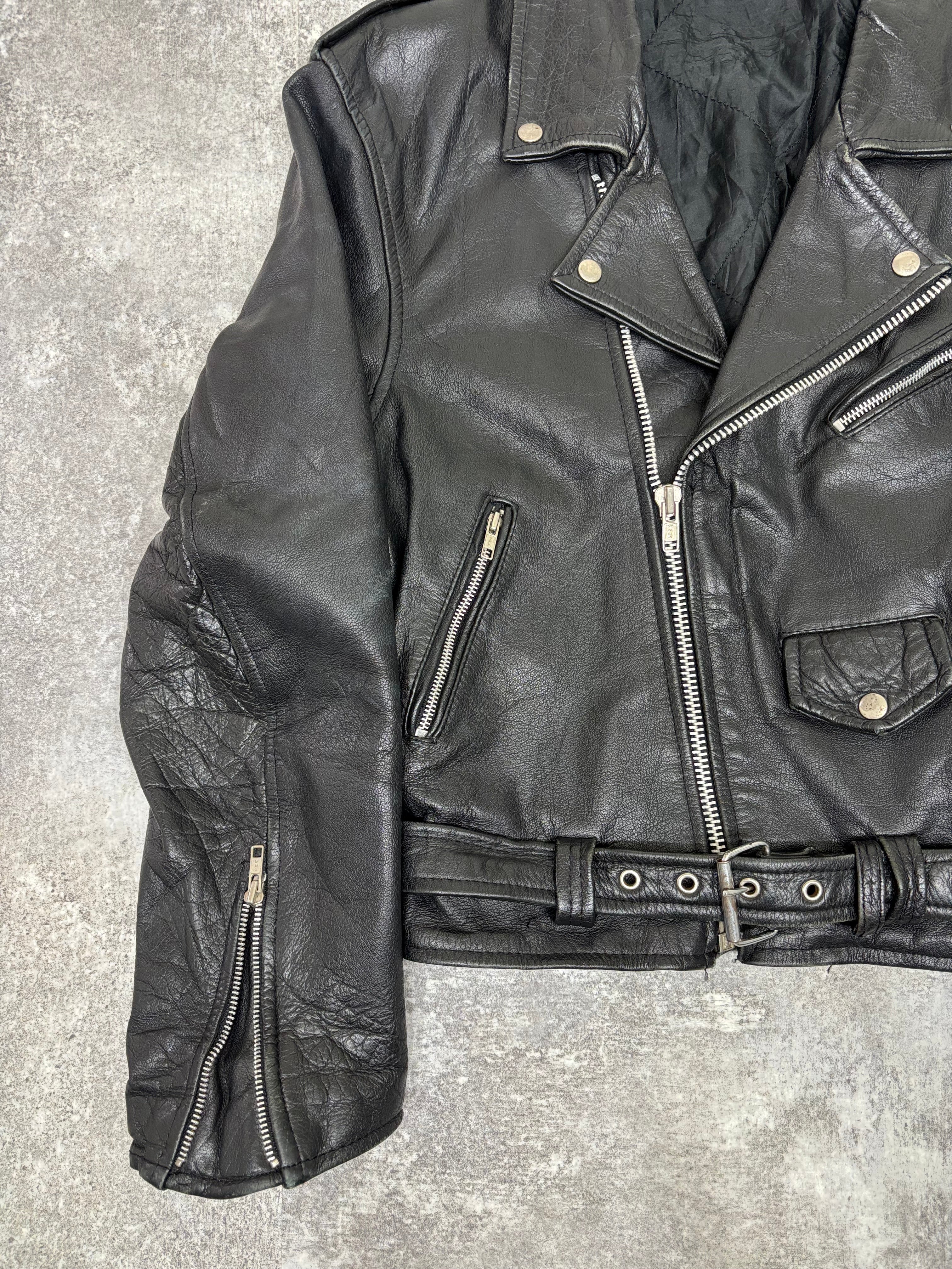 ~1990s Vintage Double Riders Leather Jacket Black