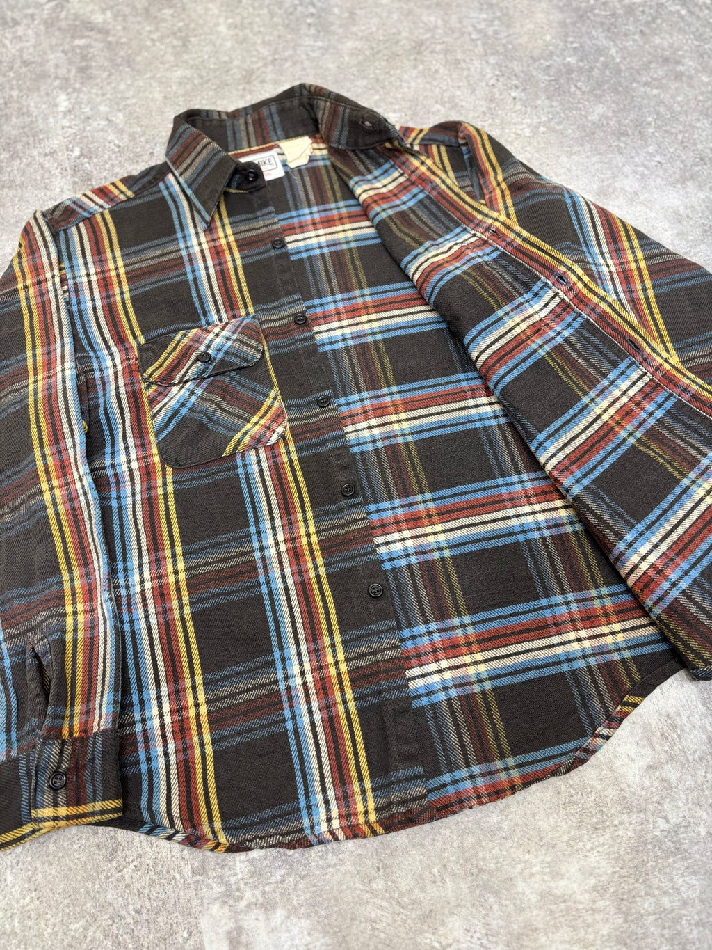 ~1990s BIG MIKE Plaid Flannel Shirt Black × Multi Stripe Check
