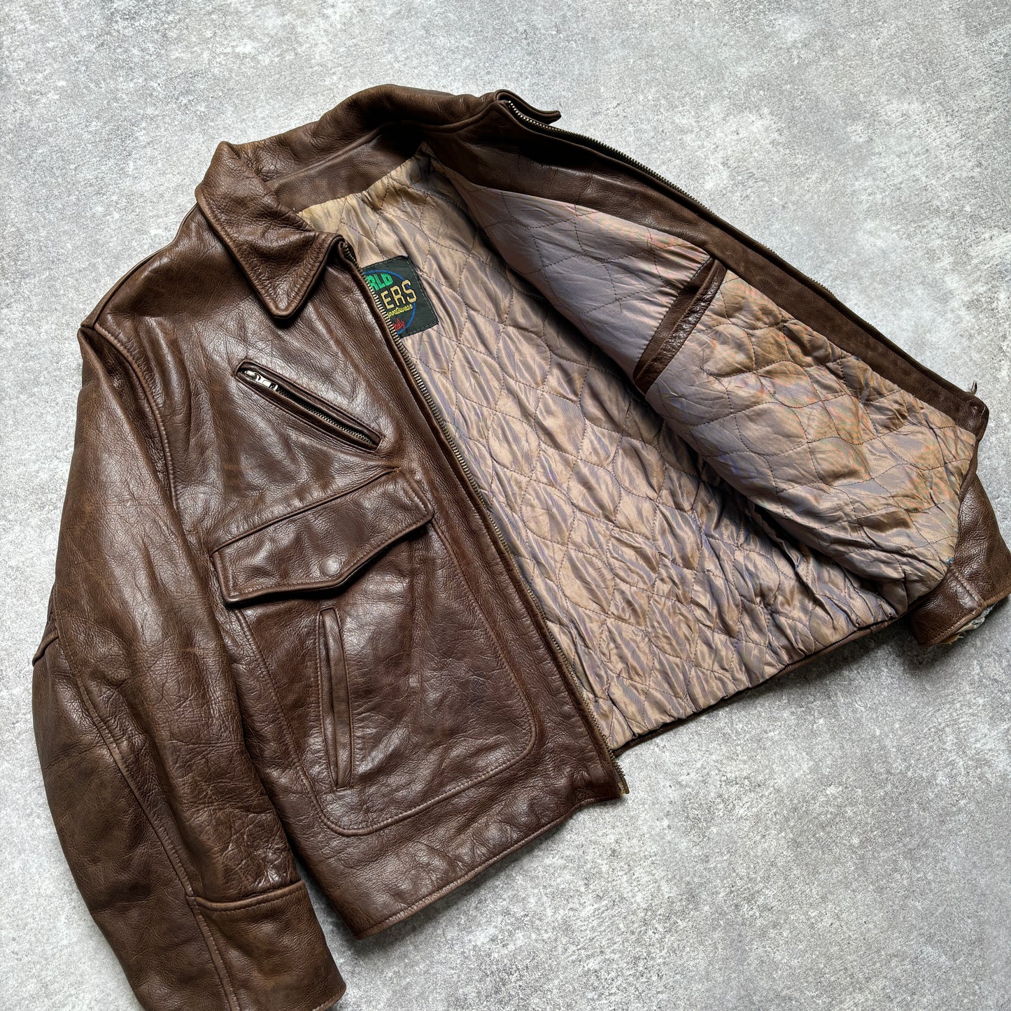 【~1990‘s】Brown Leather Jacket 『WORLD BEATERS』