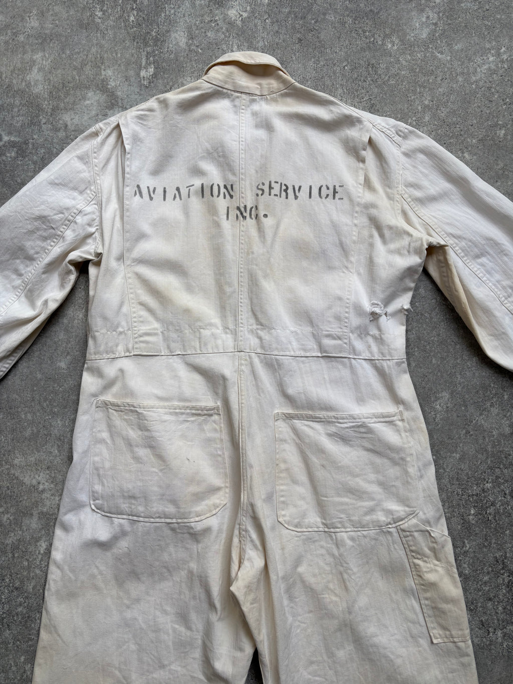 【1940's】Aviation Service Inc. White Coveralls 月桂樹ボタン