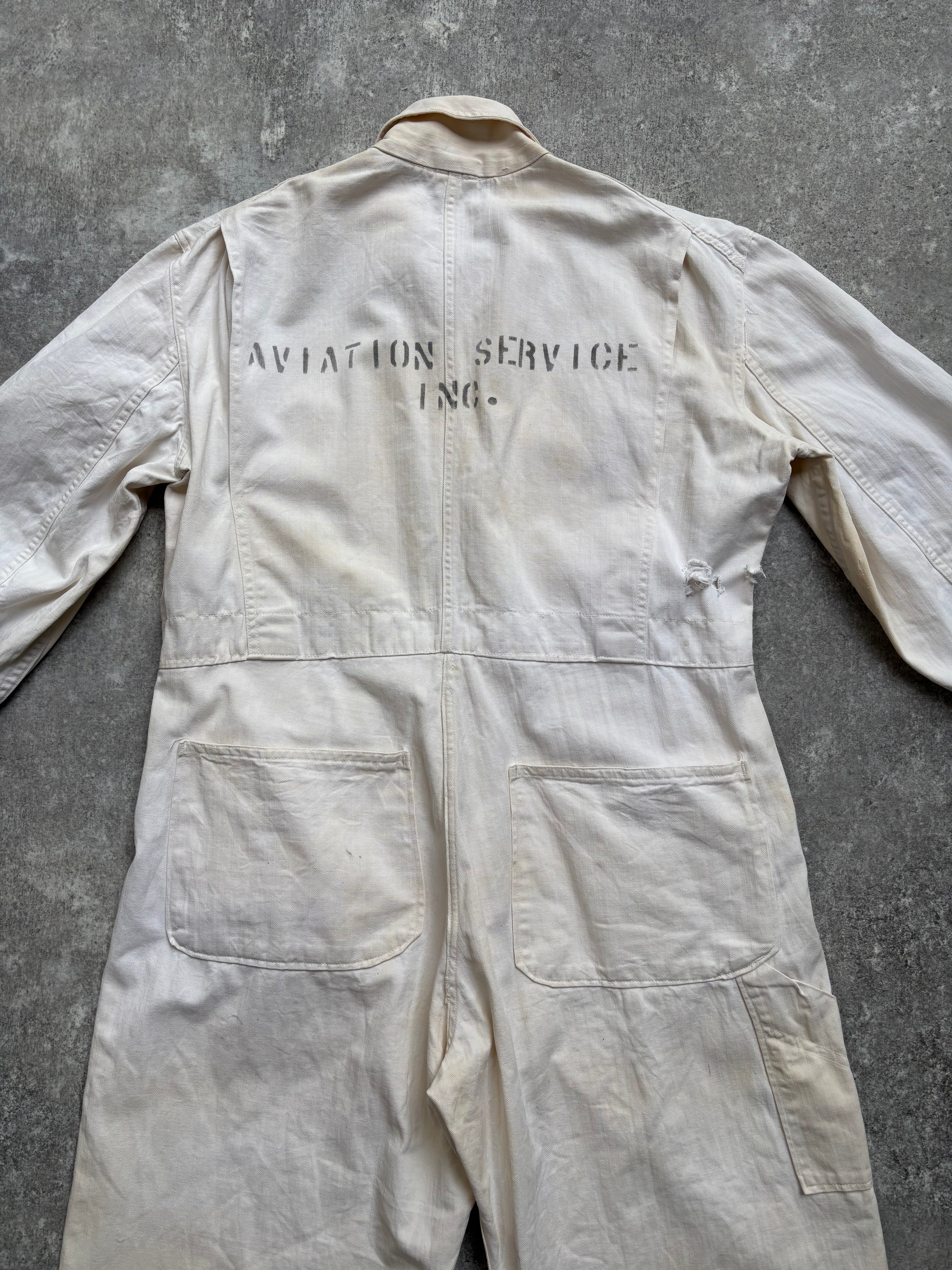 【1940's】Aviation Service Inc. White Coveralls 月桂樹ボタン