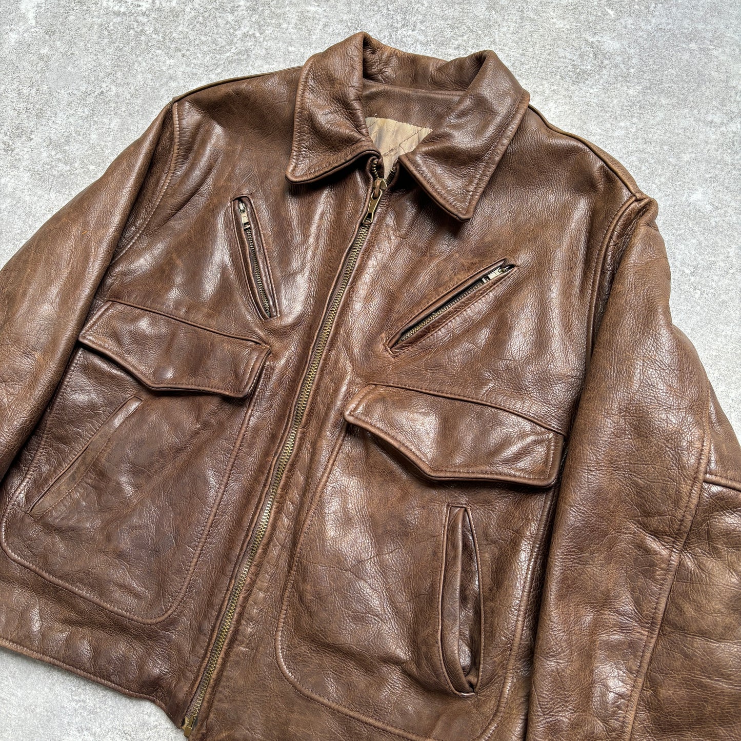 【~1990‘s】Brown Leather Jacket 『WORLD BEATERS』