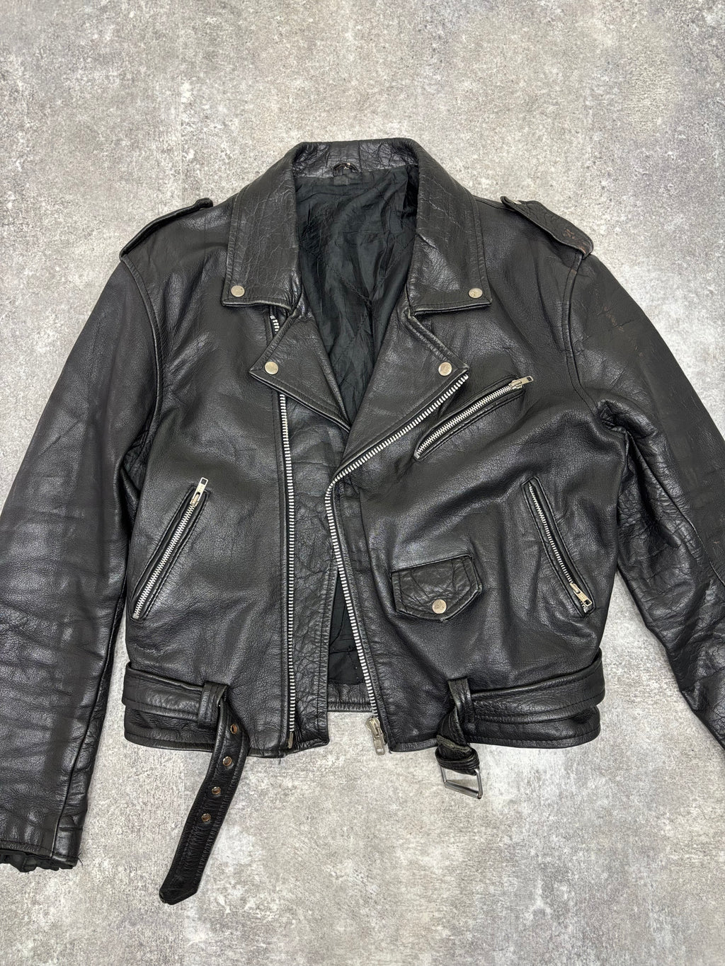 ~1990s Vintage Double Riders Leather Jacket Black